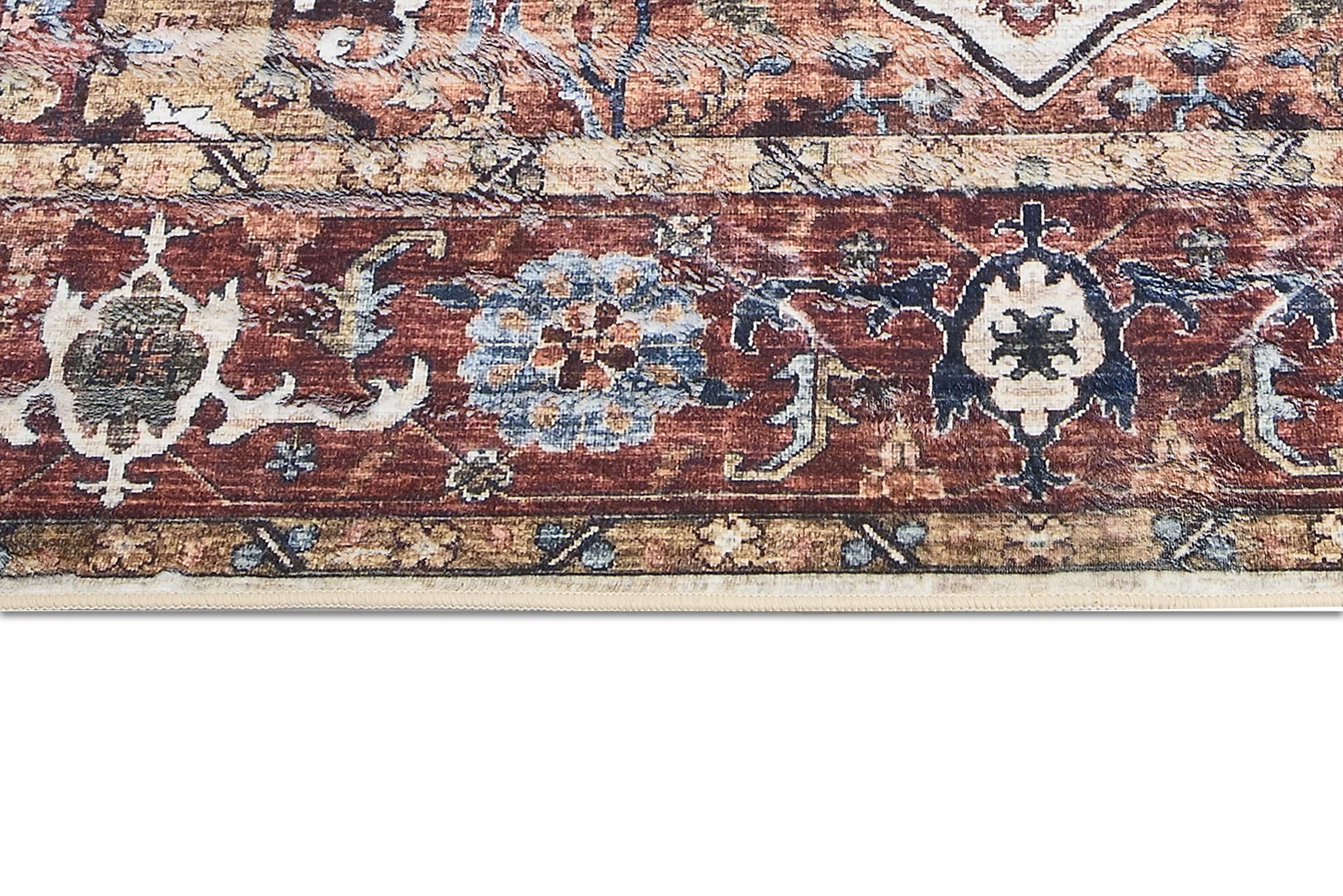 TAPISO Flannel Tapis Poils Ras Antidérapant Lavable Classique Marron Bleu Beige Ornamental Rosace Bordure Tapis Salon Chambre Salle à Manger Oeko-TEX Résistant 140 x 200 cm