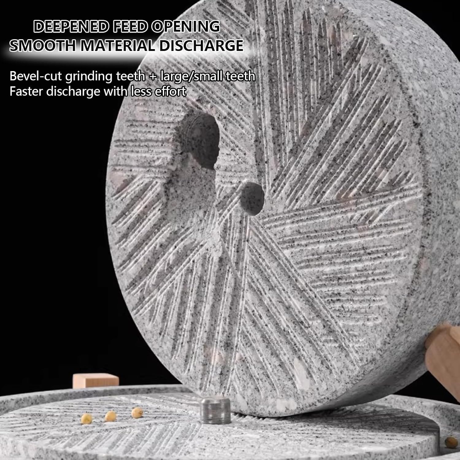 Manual Stone Grain Mill with Handle - Natural Stone Grinder & Wooden Base, Easy to Clean Traditional Flour Mill for Home Kitchen, 30cm & 35cm (11.8in & 13.7in)