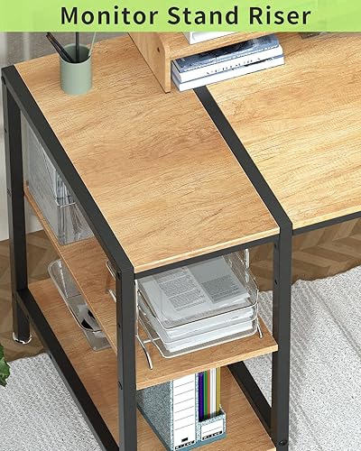 Miniatura 6 de Escritorio para juegos con soporte para monitor, almacenamiento y diseño de mármol, escritorio ajustable para oficina en casa