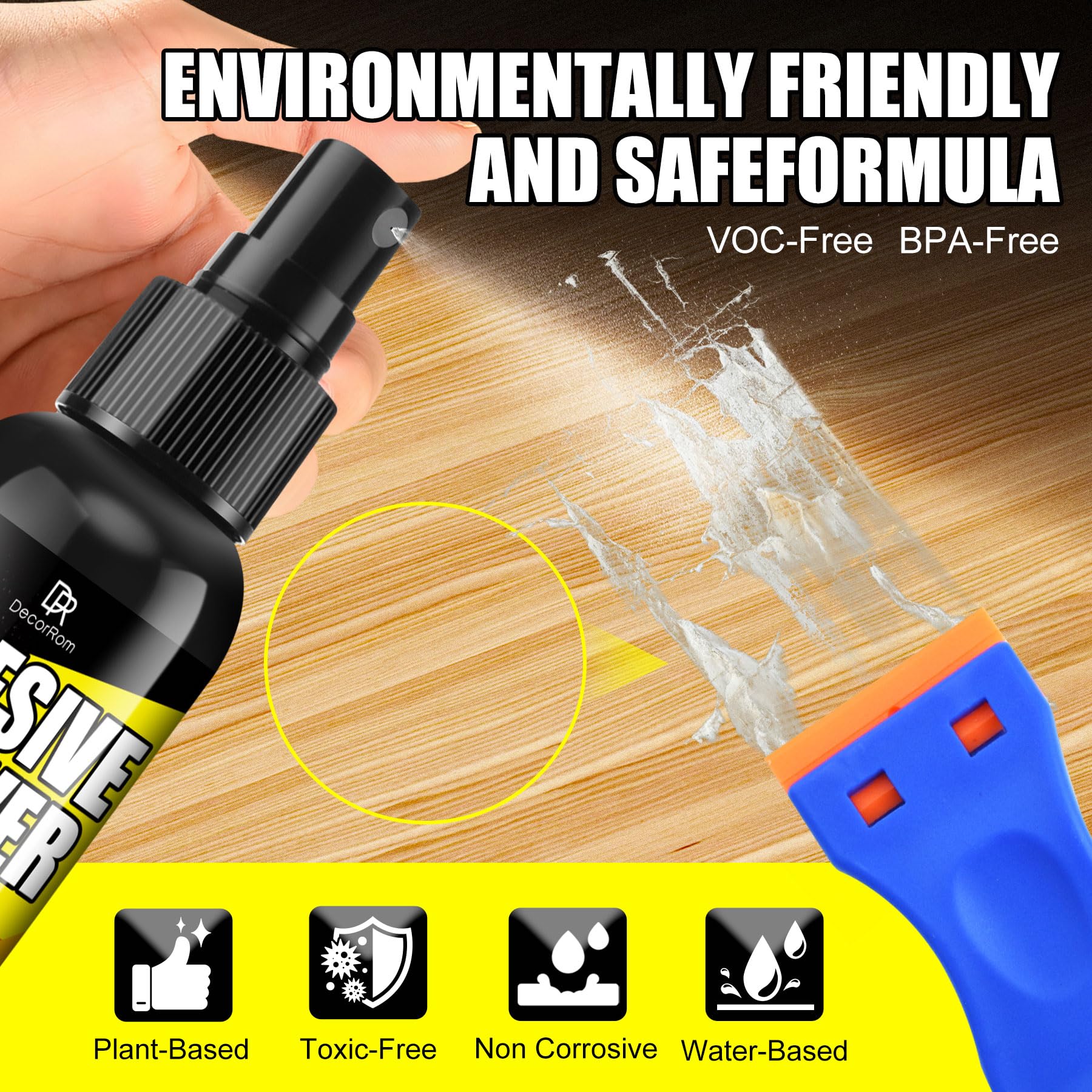 Adhesive Remover for Cars 7oz - Sticker Remover Spray with Scraper, Safe on Paint & Glass - Rapidly Removes Glue, Labels, Decals & Tape Residue - Surface-Safe Adhesive Spray for Car Windows & Paint
