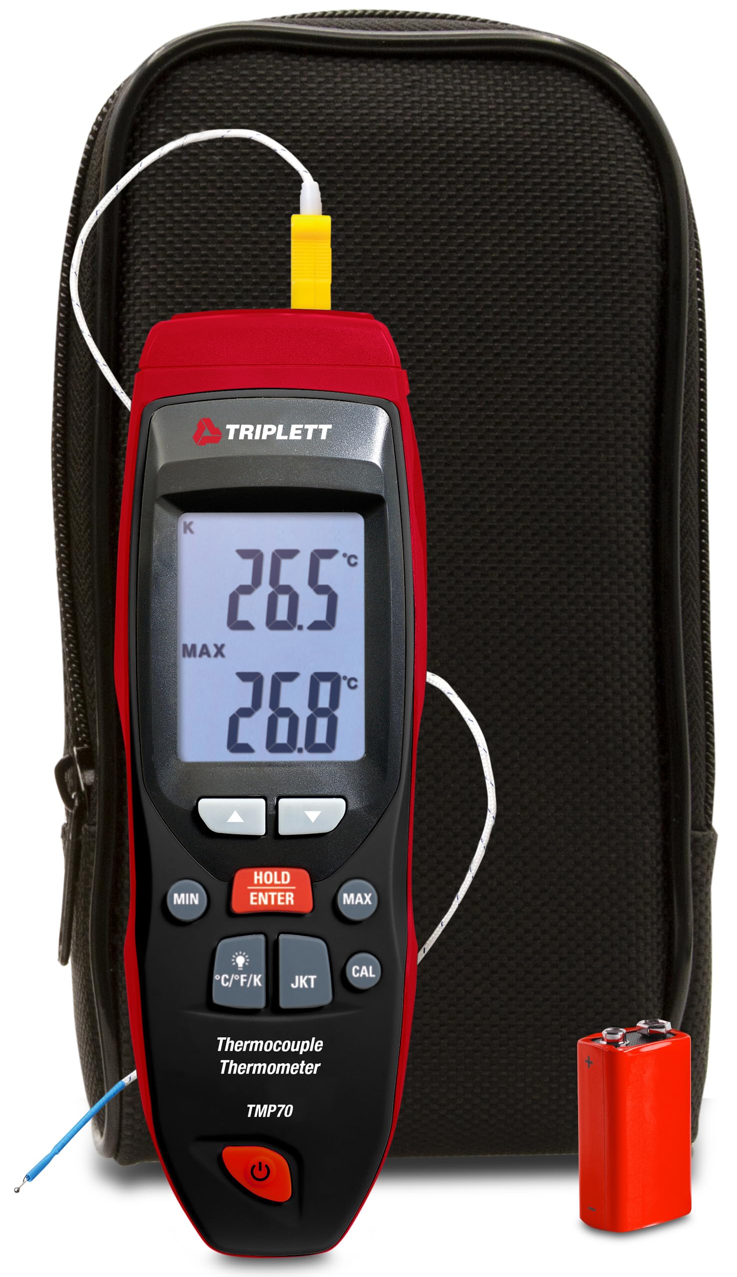 Triplett TMP70 Single Input Type K, J, T Thermocouple Thermometer, -418 to 2502°F, HVAC Temperature Gauge with Data Hold, MAX/MIN