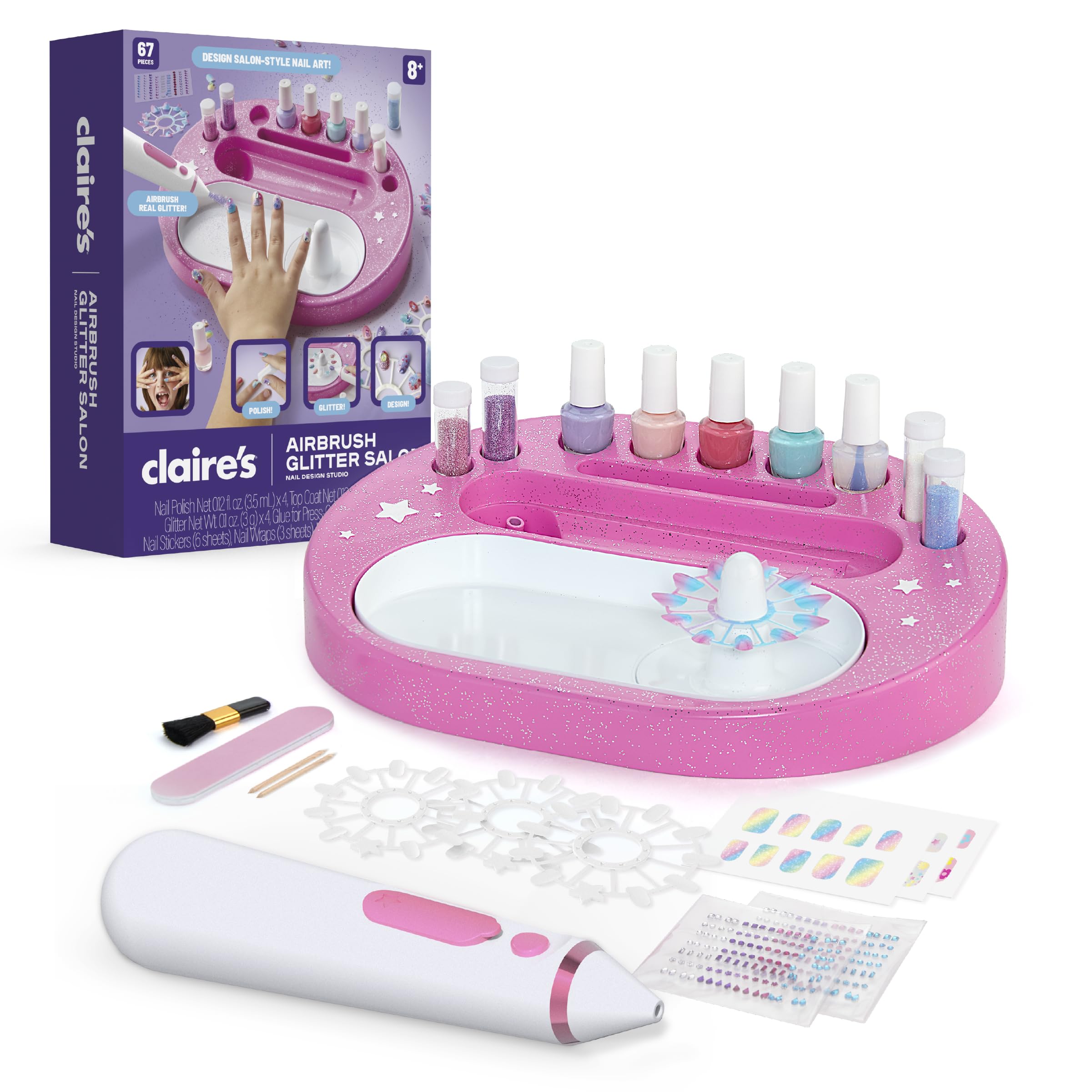 Amazon.com: Claire's Kids Nail Art Kit, 67-Piece Airbrush Glitter
