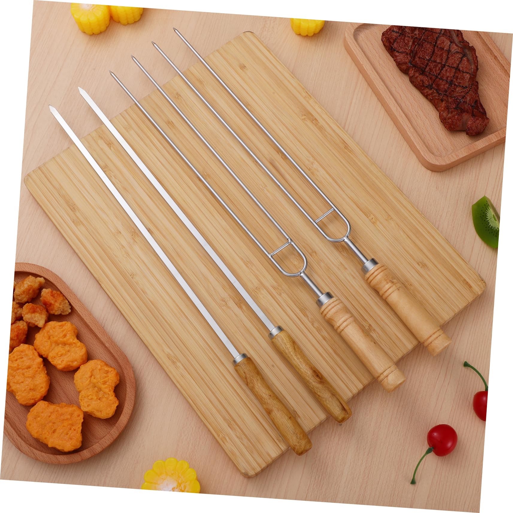 8pezzi Spiedini Barbecue Acciaio Inossidabile Con Manico Legno Per Grigliate Picnic e Campeggio Comodi e Resistenti Stile Doppio e Singolo Facile Da Trasportare e Usare