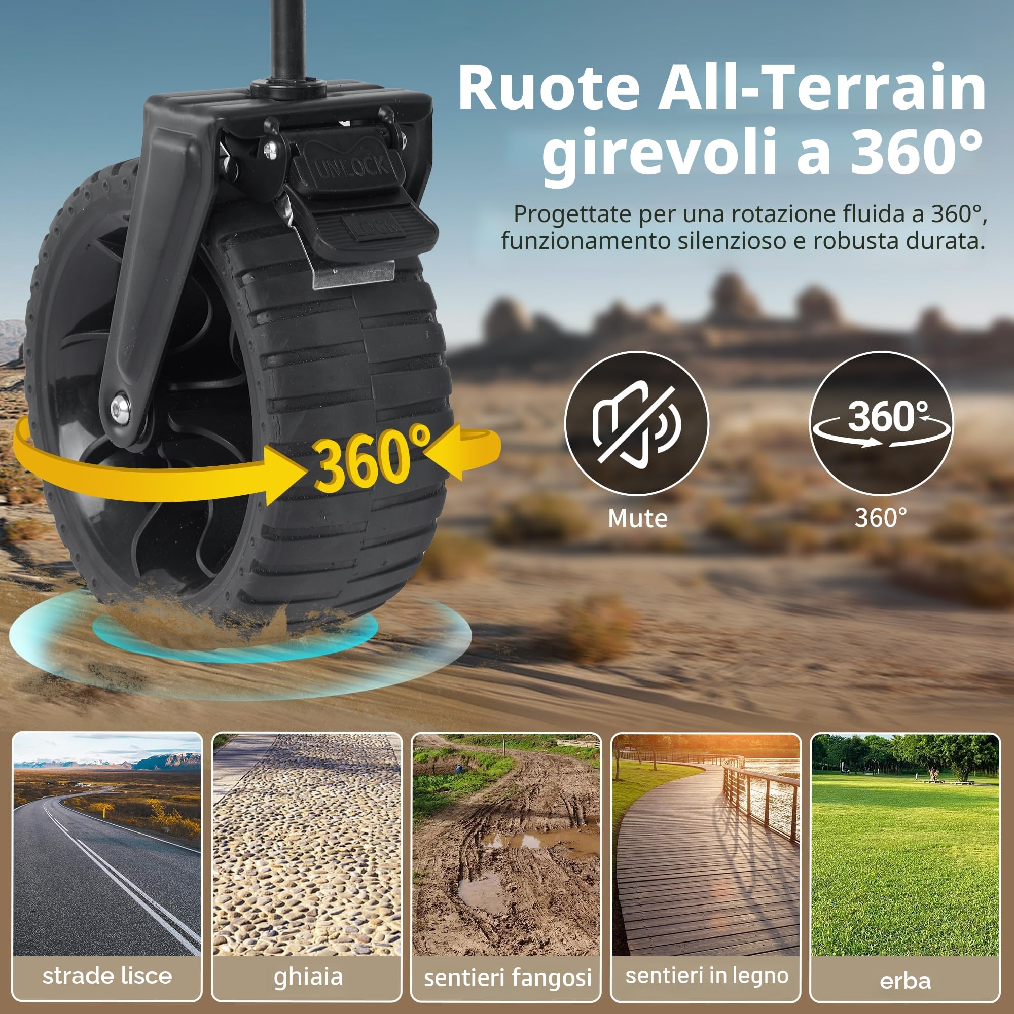 Naturehike Carrello da giardino pieghevole, carrello porta attrezzi da spiaggia adatto a tutti i terreni, con pneumatici larghi girevoli a 360 gradi, portata 120 kg, adatto per campeggio, parco picnic