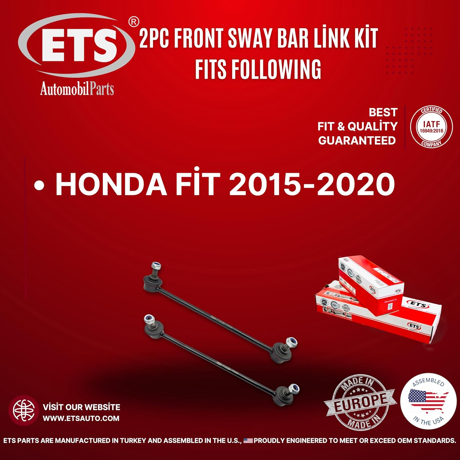 ETS 2Pc Front Stabilizer Sway Bar Link Pair Kit K750837 K750838 Fits Honda Fit 2015-2020