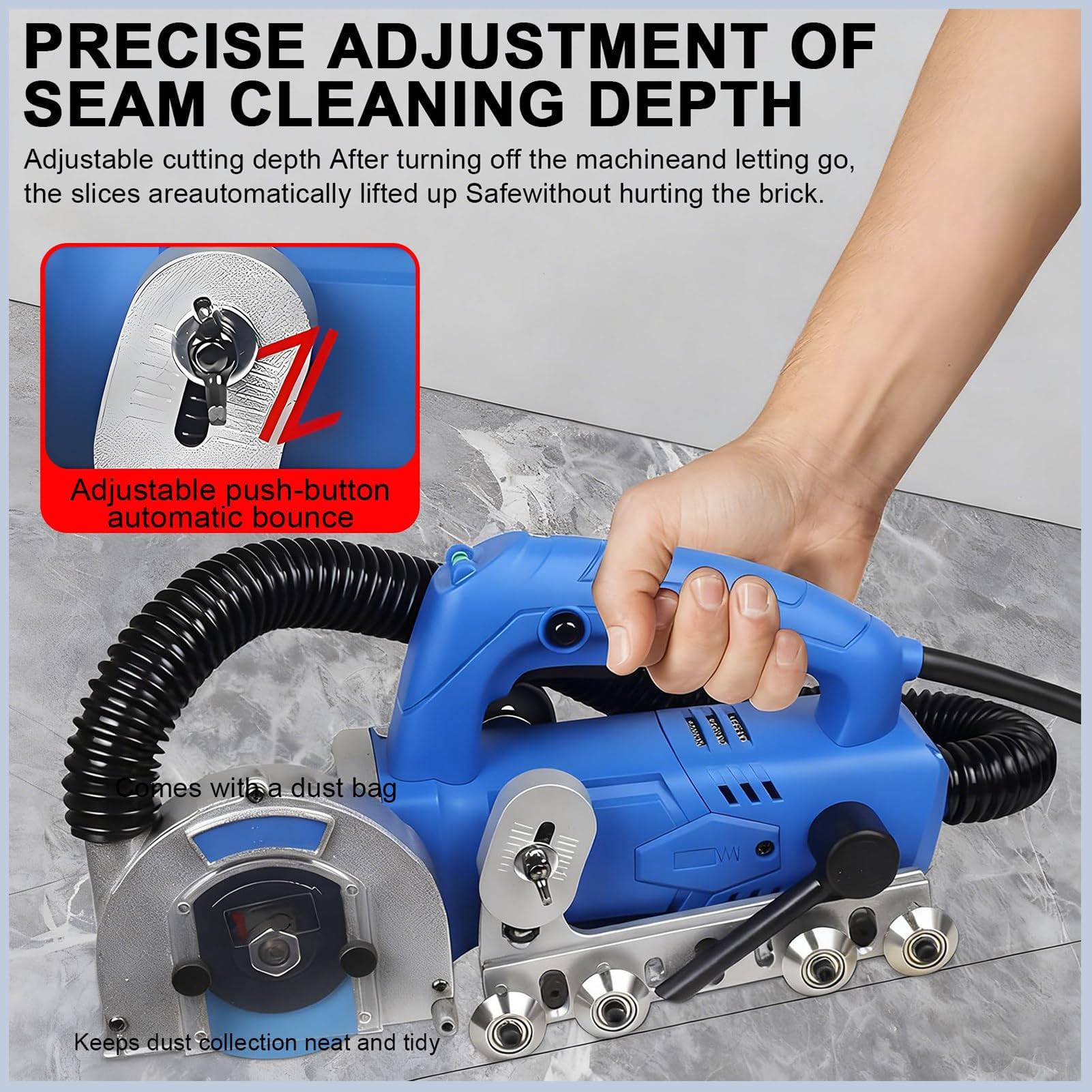 Genérico 1200 W 9000 RPM Máquina Eléctrica De Limpieza De Costuras De 9000 RPM Herramienta,packageA | Limpiador de Azulejos Cerámica con Polvo Autolimpiable Portátil con Accesorios para Quitar Cemento Viejo,Agente Sellado,220v