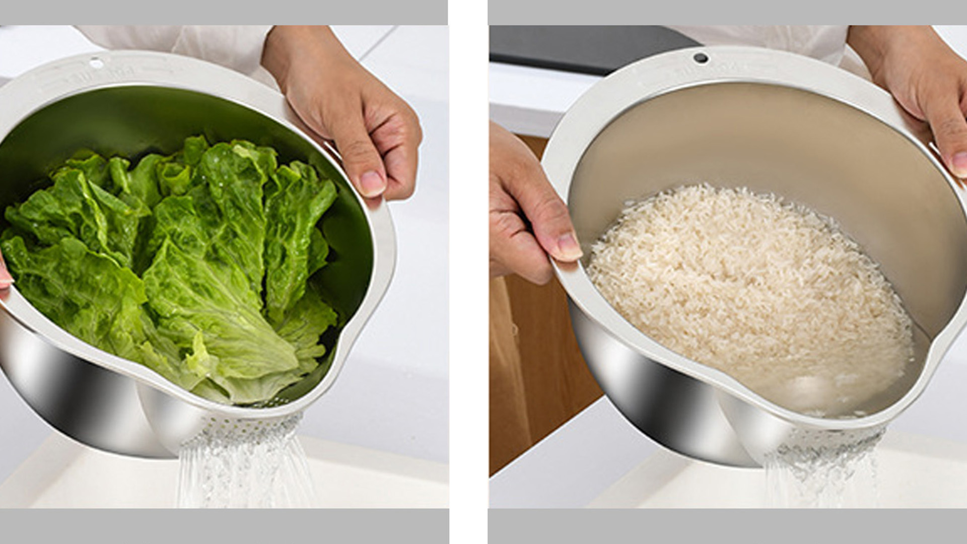 Edelstahl Reis Waschschüssel Mit Ausgießer - 2,5L Küchensieb Spülmaschinenfest