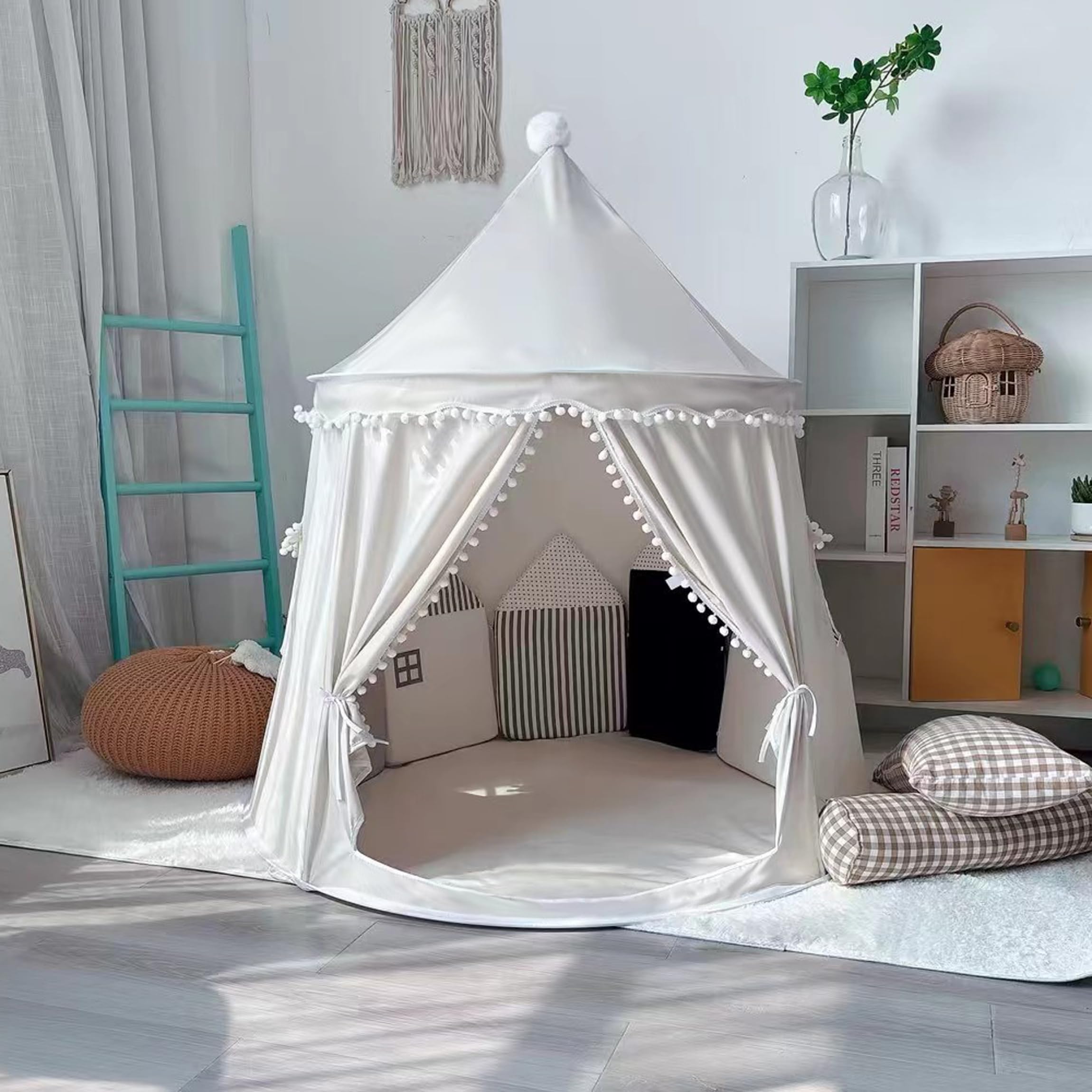 Tenda Teepee, Tenda da Gioco Pieghevole per Interni con Finestra di Ventilazione Beige