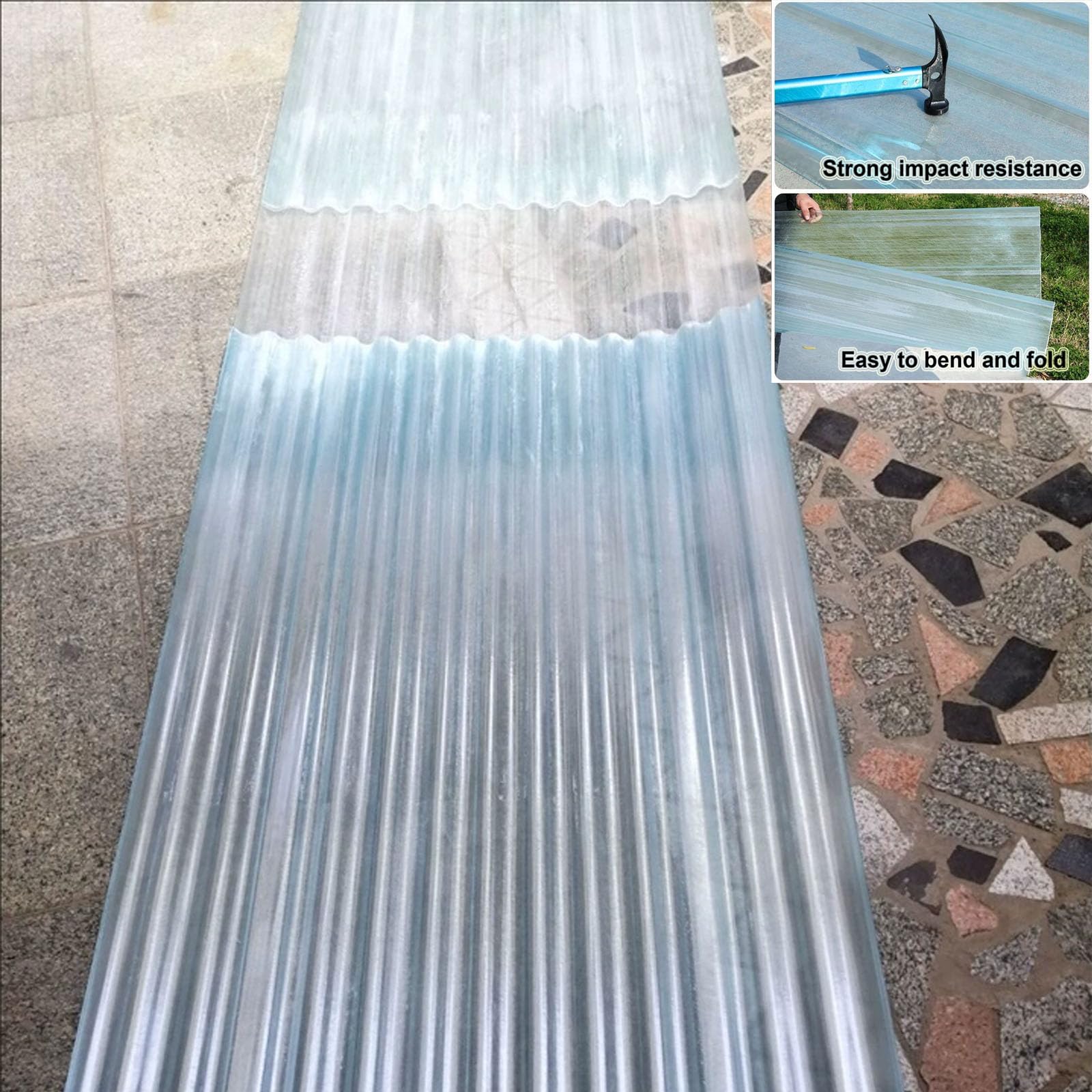 1.5mm Hojas De Techo Corrugado,2/5/7/8/10/13/15/20pcs FRP Con Resistencia A Los Rayos UV,Chapa Ondulada Para Invernaderos Prueba De Lluvia,Para Invernadero De Cochera (0.9×1.2m,2pcs)