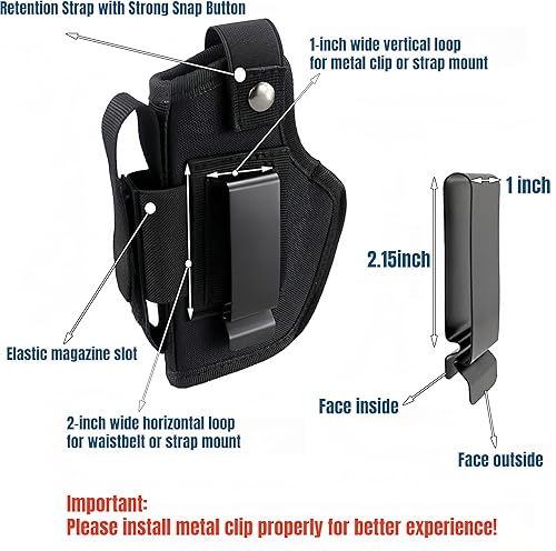 Miniatura 4 de Funda táctica para pistola oculta IWB OWB con ranura para cargador y clip de metal intercambiable para mano derecha e izquierda