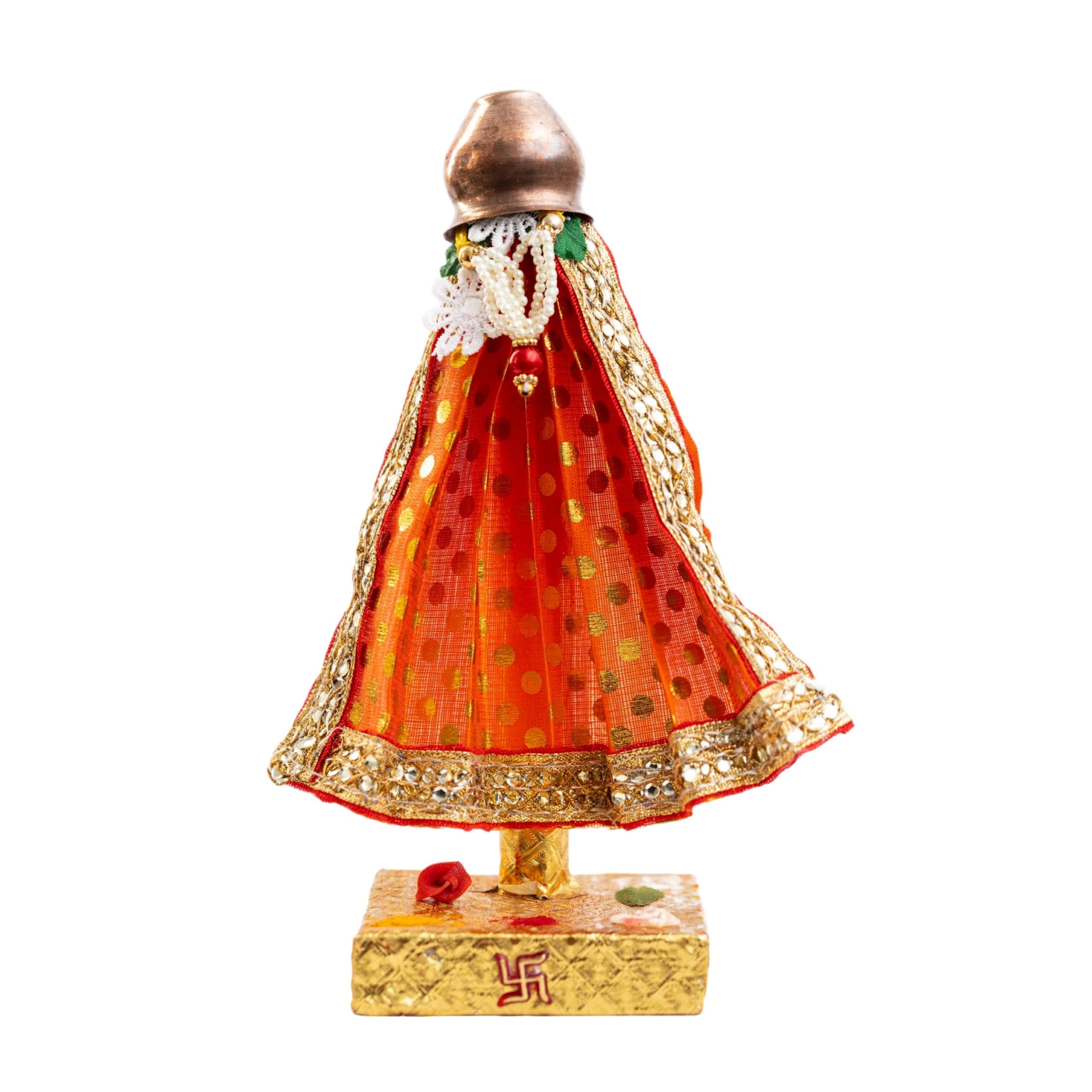 Readymade Gudhi (Orange, Polka Dots, 8 inch) – Gudi Padwa Showpiece | Maharashtrian Festival GudiPadwa Stand | GudhiPadwa Gift, Home & Office Décor, Traditional GudiPadva Decoration