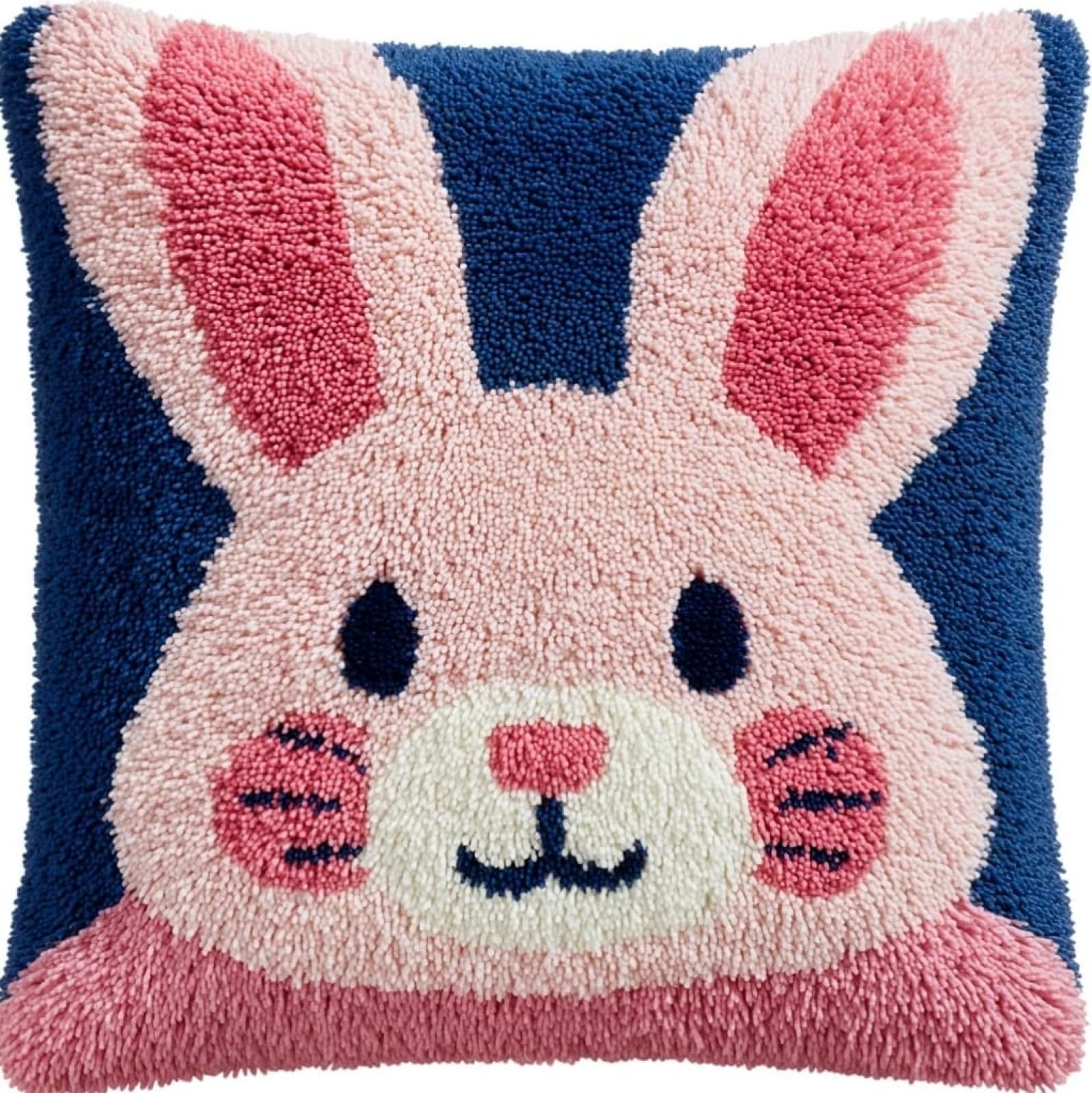 AxiangziK Latch Hook Kits for Adults Beginners 17x17in,Cute Bunny Creative Latch Hook Pillow Kit with Preprinted Canvas for Home Decoration and Present 43x43cm