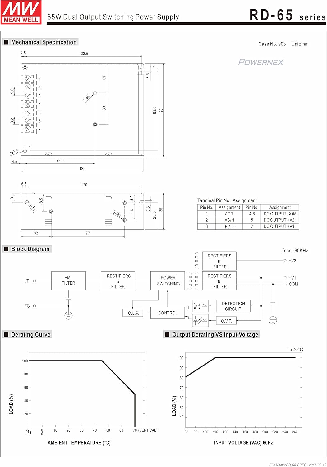 [PowerNex] Mean Well RD-65A 5V 6A 12V 3A 66W Dual Output Switching Power Supply