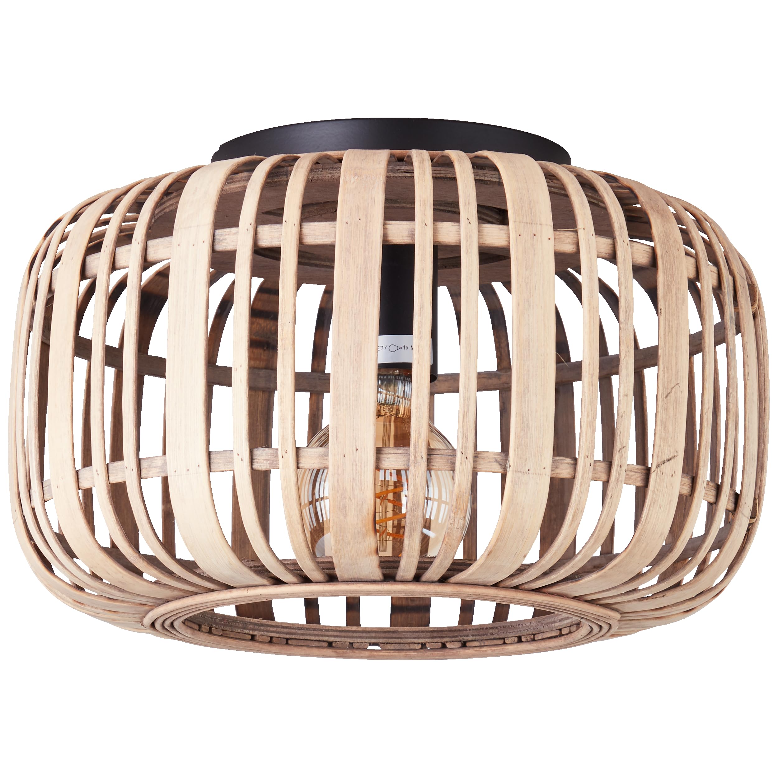 Lightbox Bambus Deckenlampe rund Ø 32 cm, Boho-Stil, E27 Lampe | Natürliche Deckenleuchte fürs Wohnzimmer, Schlafzimmer und den Flur, dekorative Leuchte aus Naturmaterial