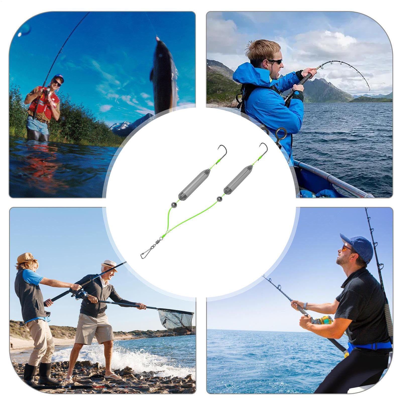Montajes de fondo para pesca en el mar,Montajes para perca en el mar y el río | Flotadores cebo doble anzuelo invertido anti-enganche para río Muelle Pesca Costera Perca