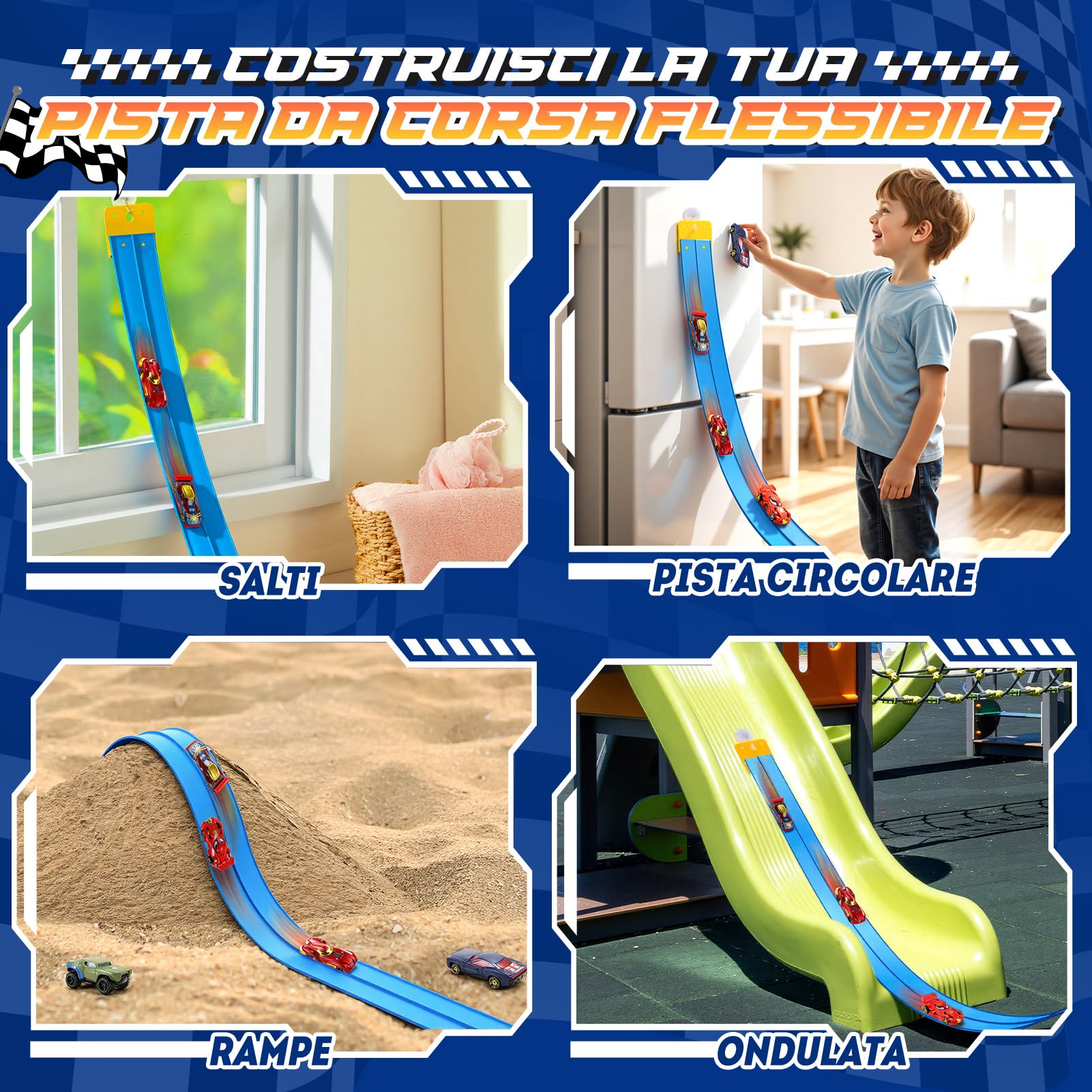 Toyokid Giochi Bambini Bambino Bambina 3 4 5 6 7 8 Anni, Pista Macchinine Arrotolabile Regalo Bambino 3-8 Anni Piste Macchinine per Bambini Giocattoli Bambino 3-8 Anni Regali Compleanno Bambini