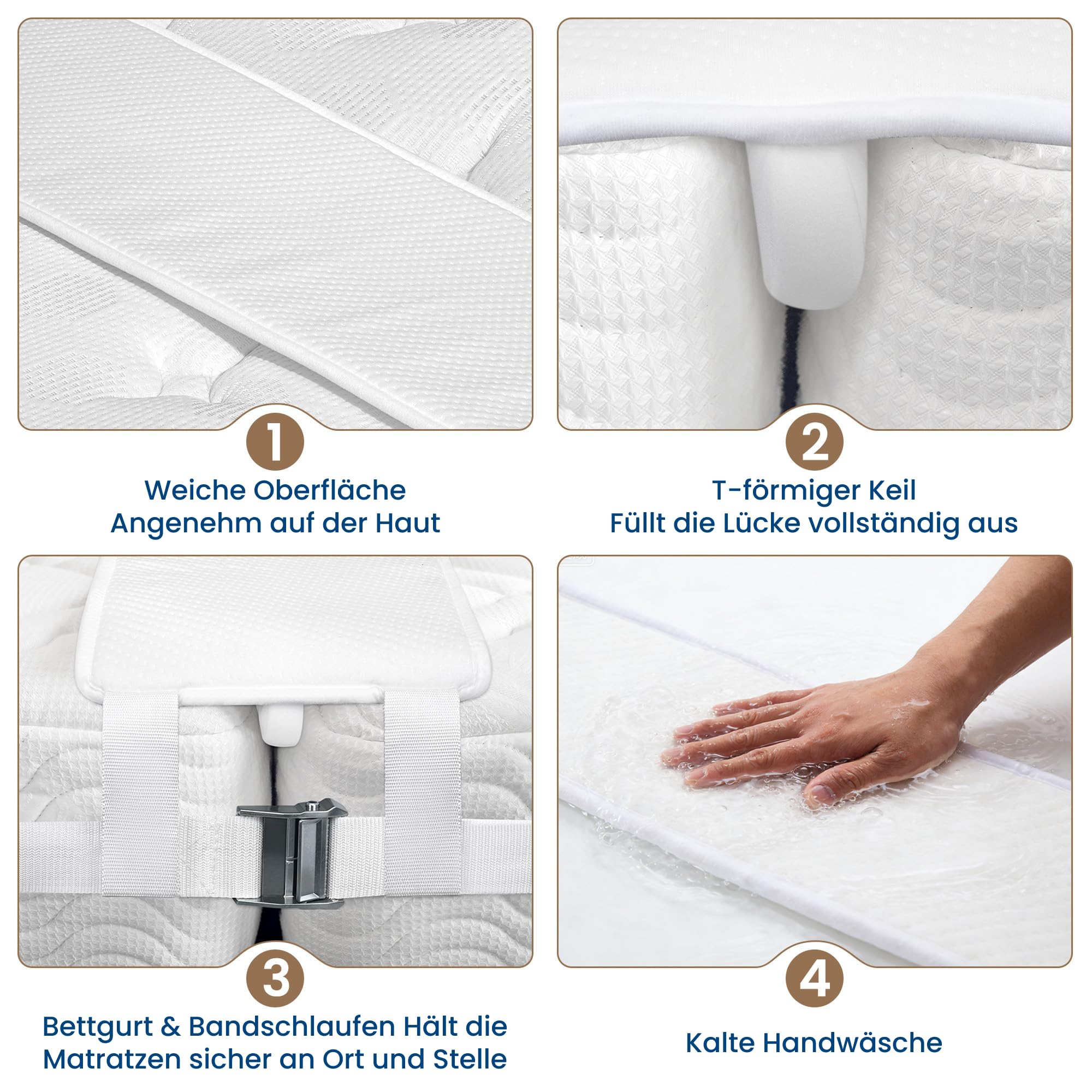 FeelAtHome 25,5 cm Liebesbrücke zum Verbinden von Zwei Einzelbetten zu einem Doppelbett - Matratzenkeil macht aus Zwei Einzelmatratzen eine Doppelmatratze - Matratzenverbinder mit Matratzenhalter Gurt