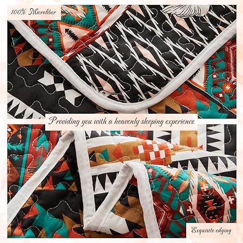 Miniatura 3 de Juego de edredón bohemio colorido de 3 piezas, tamaño King, color marrón, bohemio, estampado a rayas, juego de colcha para verano, edredón de