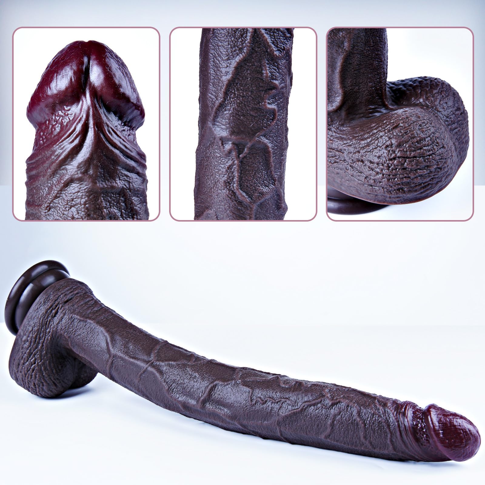 Fallo nero extra lungo da 42 cm, giocattolo sessuale femminile realistico, silicone a doppia densità, ventosa, fallo gigante XXXL, stimolatore grande e spesso con palla, adatto per donne/uomini/coppie