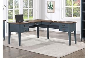 Martin Furniture Farmhouse Wood Half-Pedestal Blue Desk