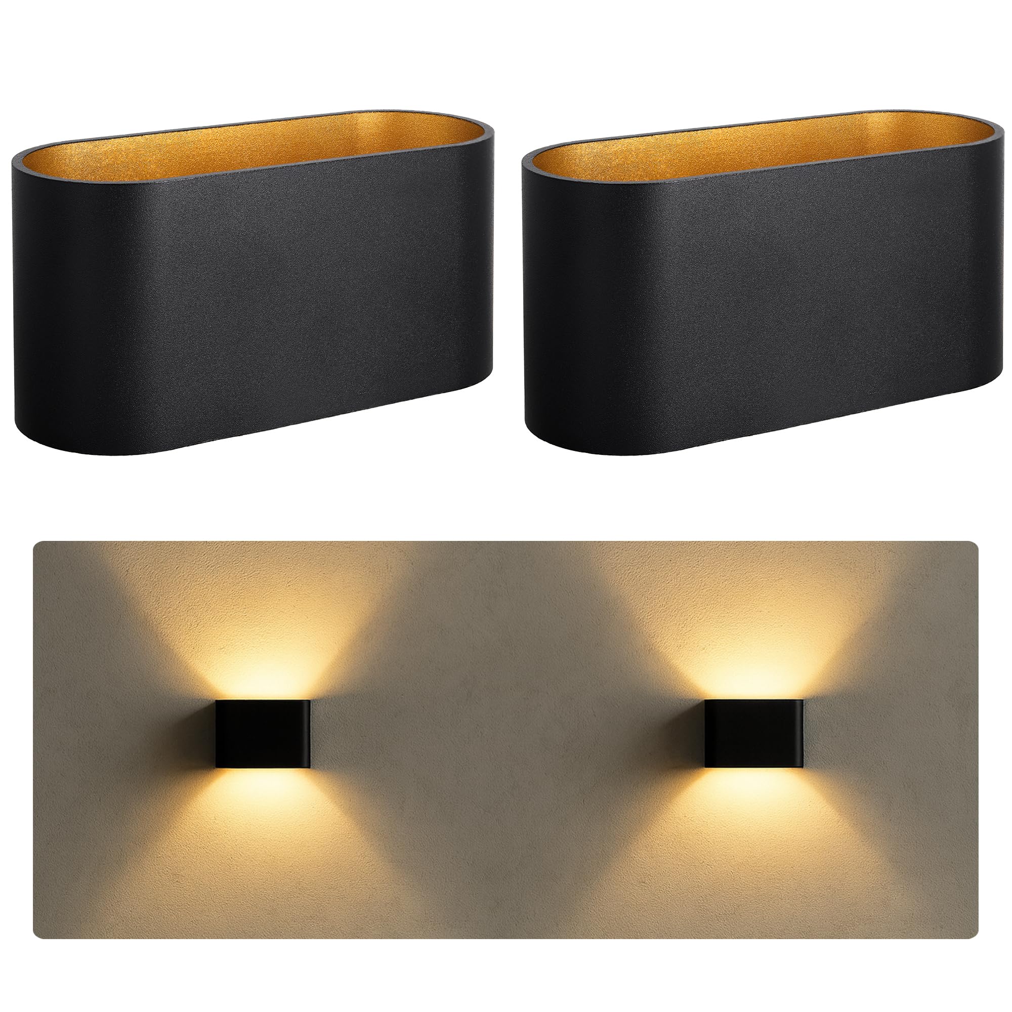 SSC-LUXon JOBERO – Lot de 2 appliques murales intérieures noir or | luminaire mural design avec faisceau LED Up & Down | lampe murale moderne G9 pour salon, chambre, escalier