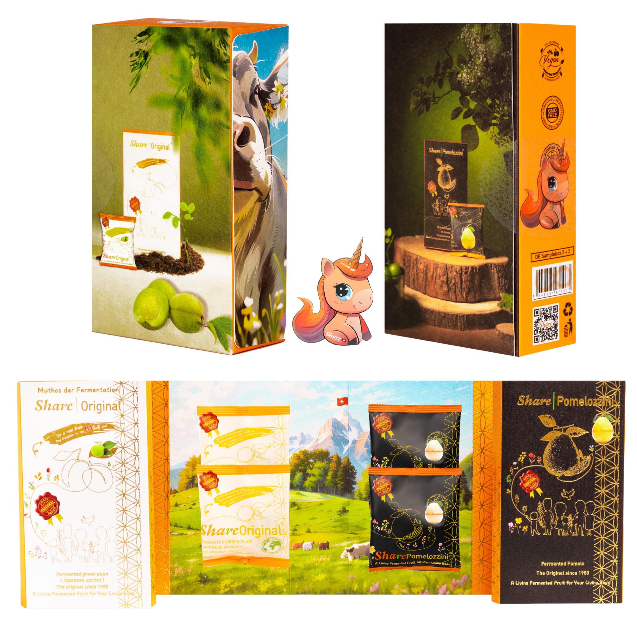 Share Caja de muestra original, 2 ciruelas verdes fermentadas ShareOriginal (albaricoque japonés) y 2 pomelo fermentado SharePomelozzini, naturalmente dulce y ácido, vegano, sin lactosa | ShareSwiss