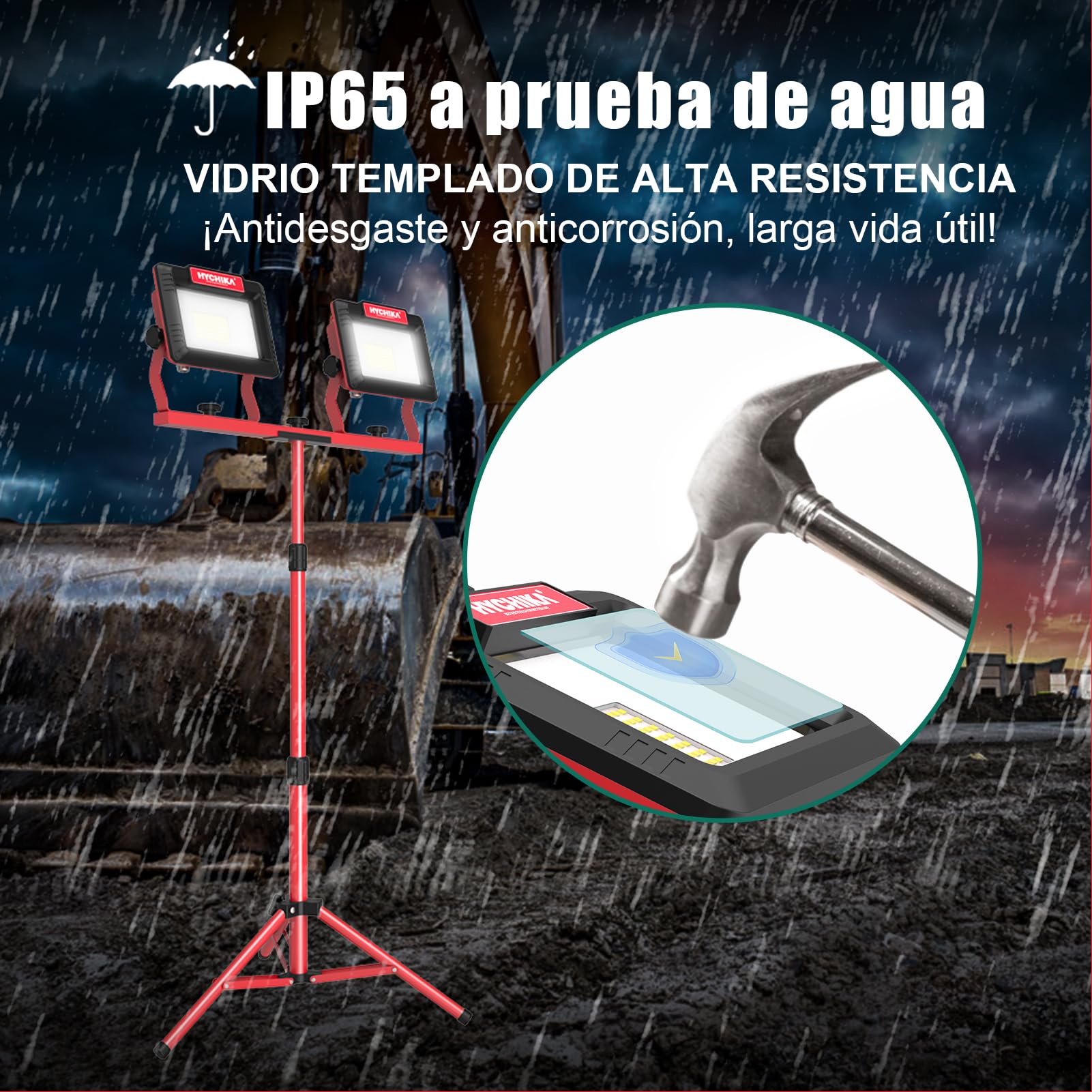 Foco de Trabajo 120W, HYCHIKA Foco de Construcción con 2x60W, 14000LM, Foco LED para Obras con Trípode Telescópico