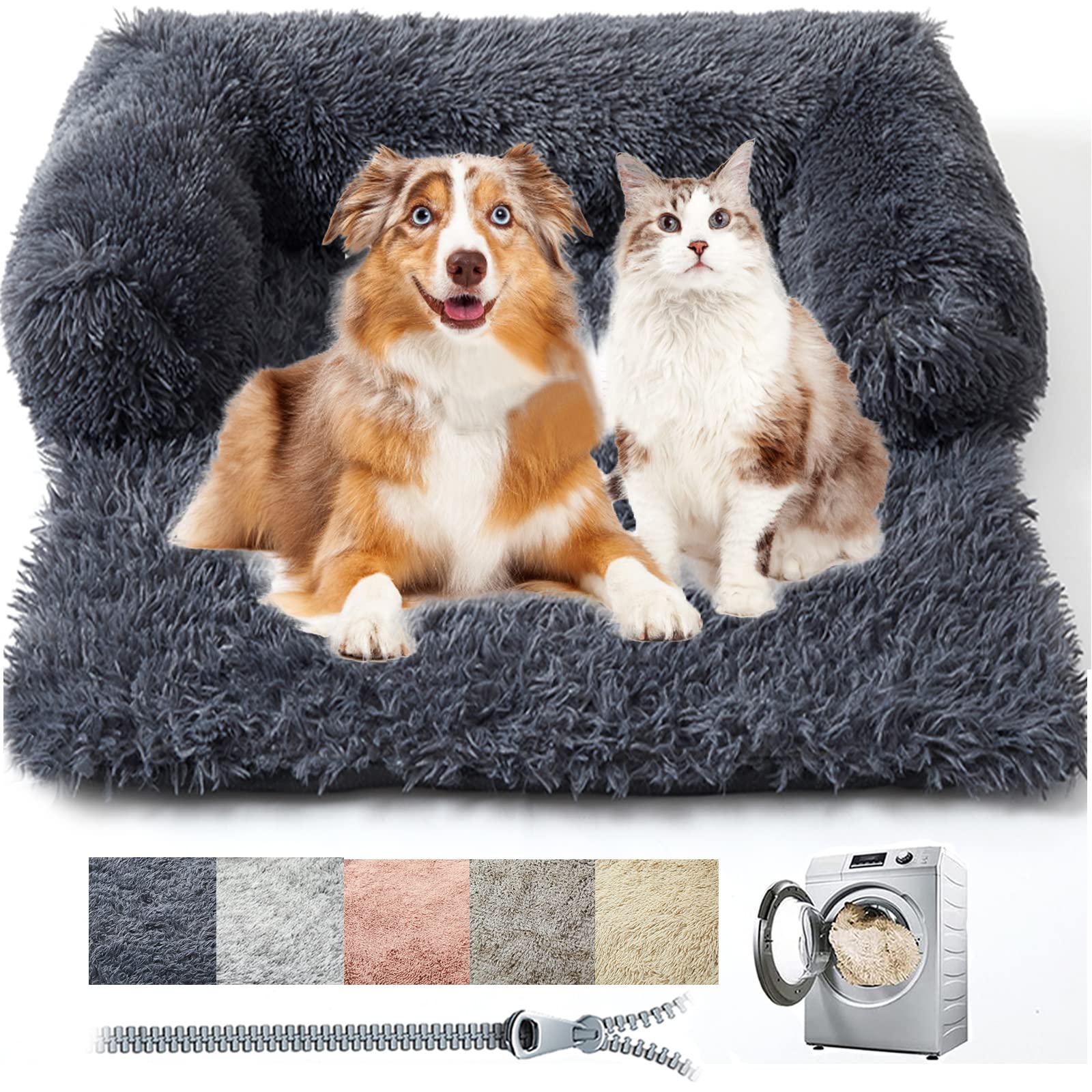 Cuscino Cane Grande Sfoderabile Cuscino per Cani per Divano Schiuma di Memoria 7d Cuccia per Cani da Interno Letto per Cani Morbida Coperte Tappetino con Cerniera (M, Grigio scuro)