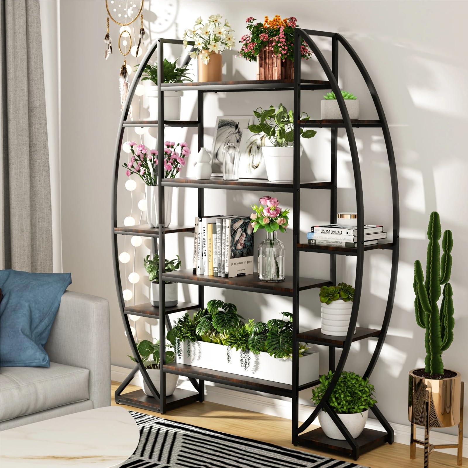 IOPKLYTF Plant Stand Half-Moon Plant Stand Multi-Tier Ladder Rack