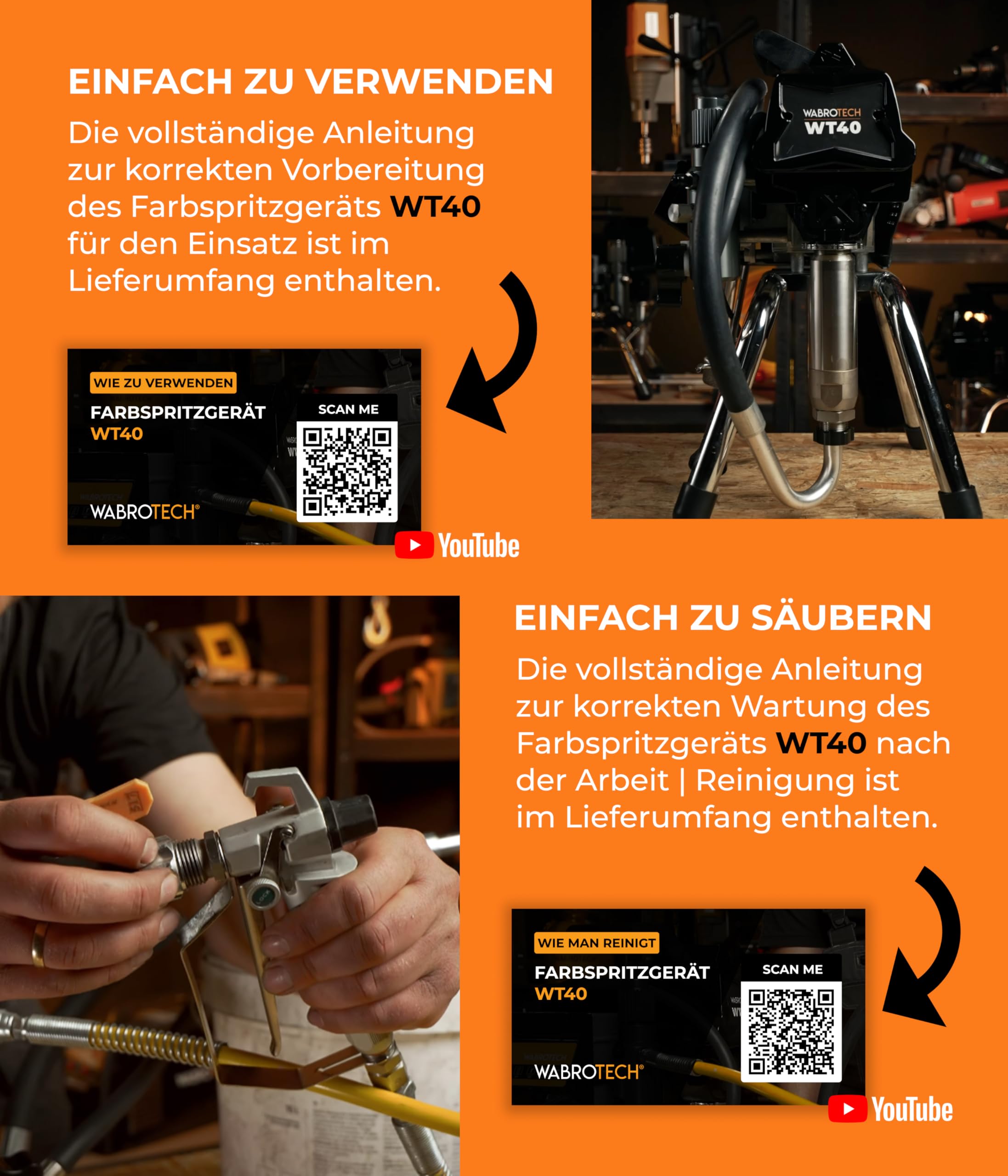 WT40 Farbsprühsystem Wandfarbe 3000 W - 227 Bar Hochdruck Airless Farbsprühgerät - Airless Spritzgerät 4 L/min - Farbspritzgerät 140000 m2/J - Lackierpistole mit Schlauch 15 m - 1/4"