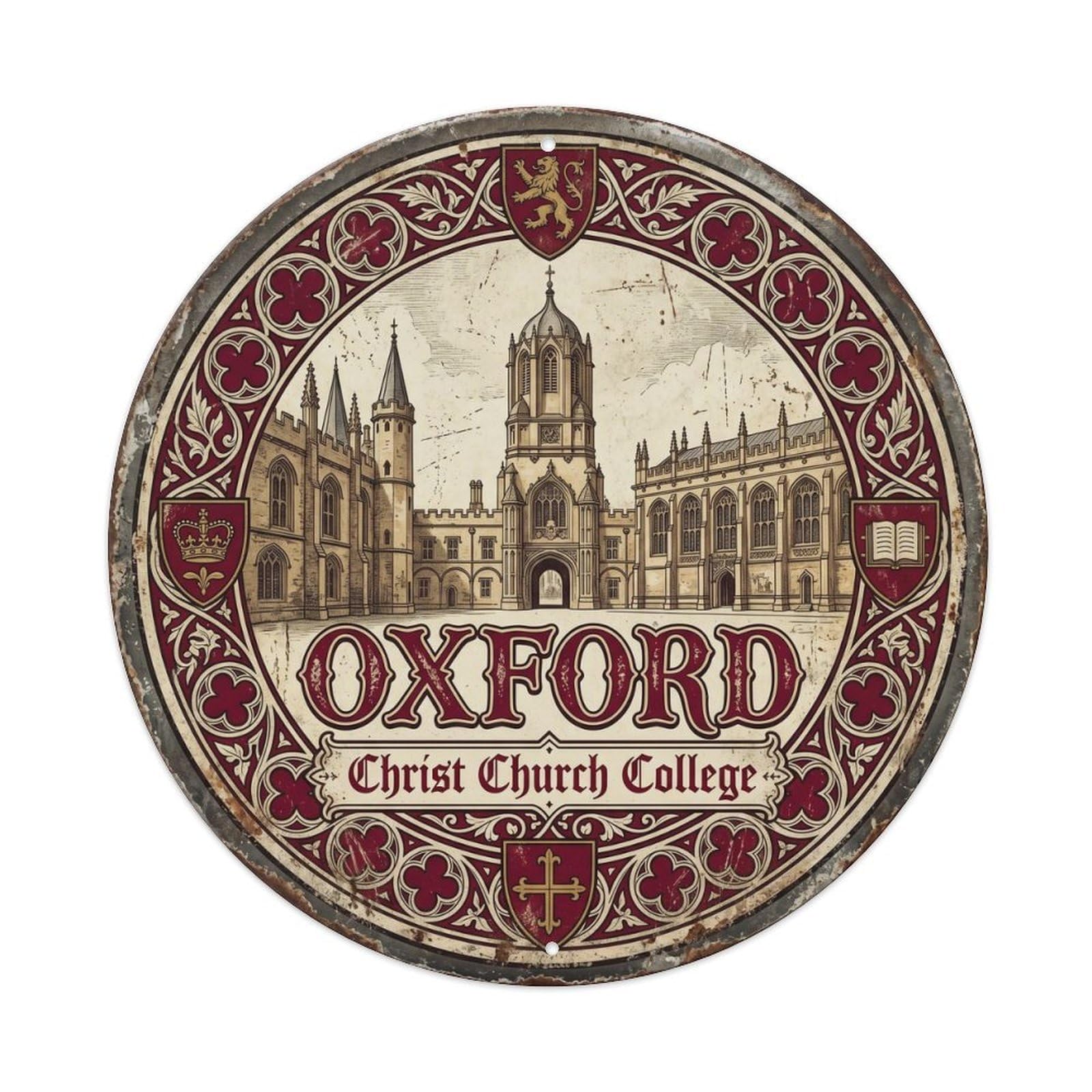 Cmhok Vintage Style Vintage Travel Oxford Christ Church Metal Tin Sign Plaque Wall Decor For Cafe, Club, Garden Round Metal Poster 8X8inch
