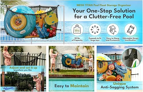 Miniatura 2 de MeshTitan - Bolsa de almacenamiento para piscina resistente, organizador de flotadores y juguetes con malla resistente y soporte anti-flacidez