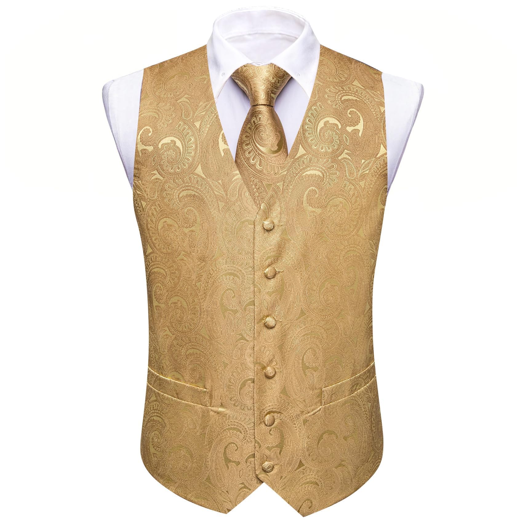 Barry.Wang Chaleco de cachemira para hombre, conjunto de corbata, corbata, pañuelo y gemelos de solapa para boda, 8 unidades