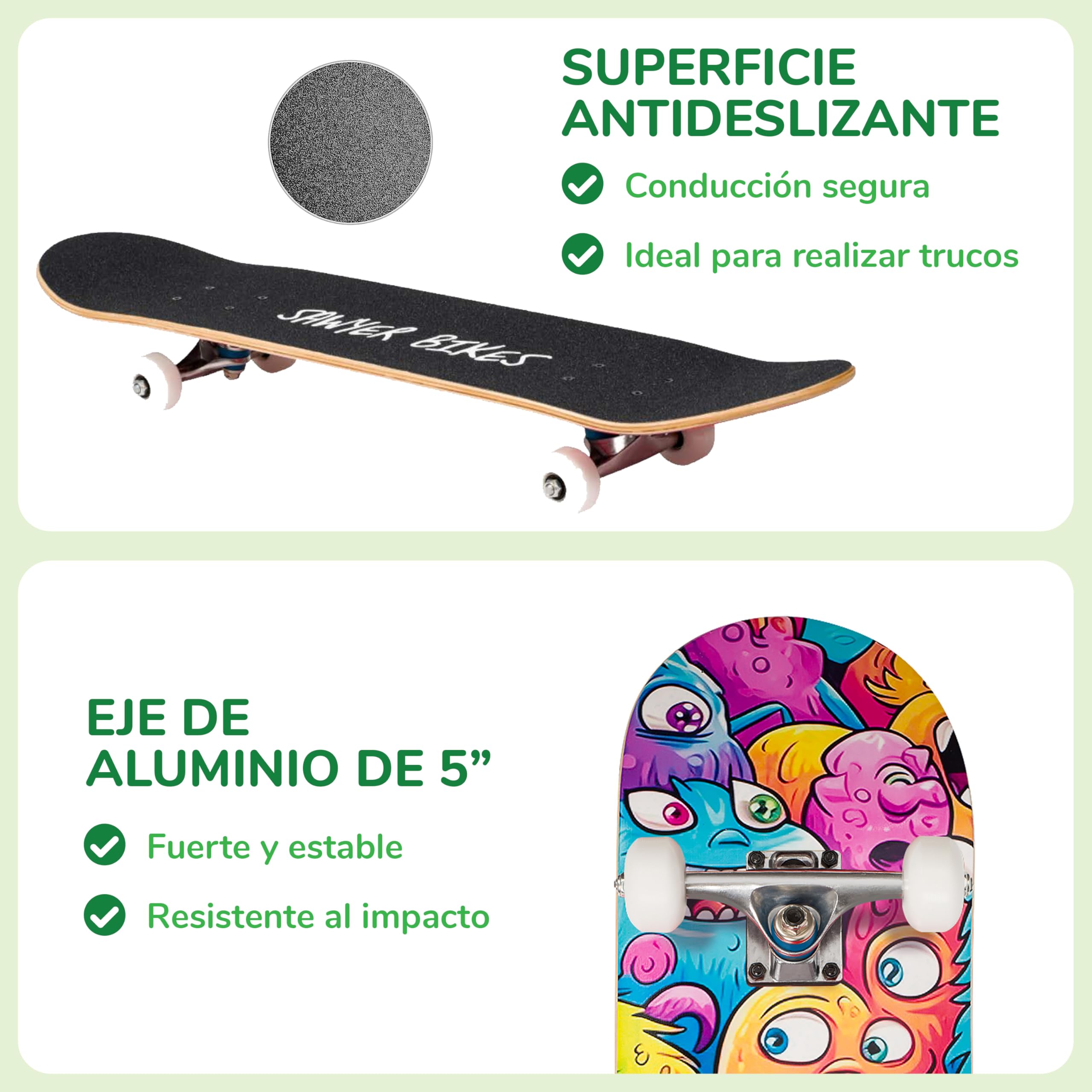 Sawyer Bikes Monopatín Skateboard 78cm x 20cm Niños Adolescentes