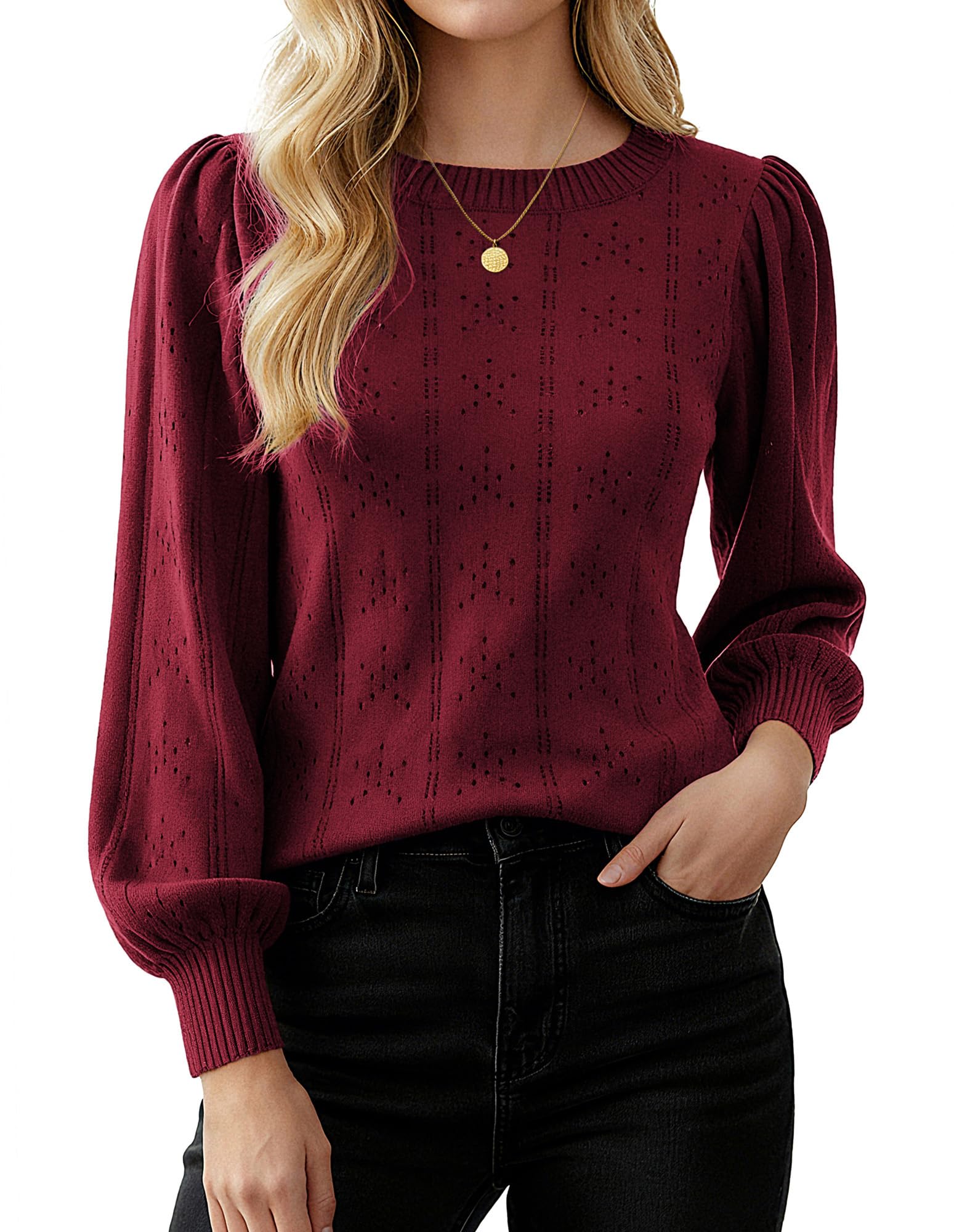 Womens Lightweight Thin Summer Pullover Sweater Cute Puff Short Sleeve Tops Pullover Shirt Knit Blouse-image-34