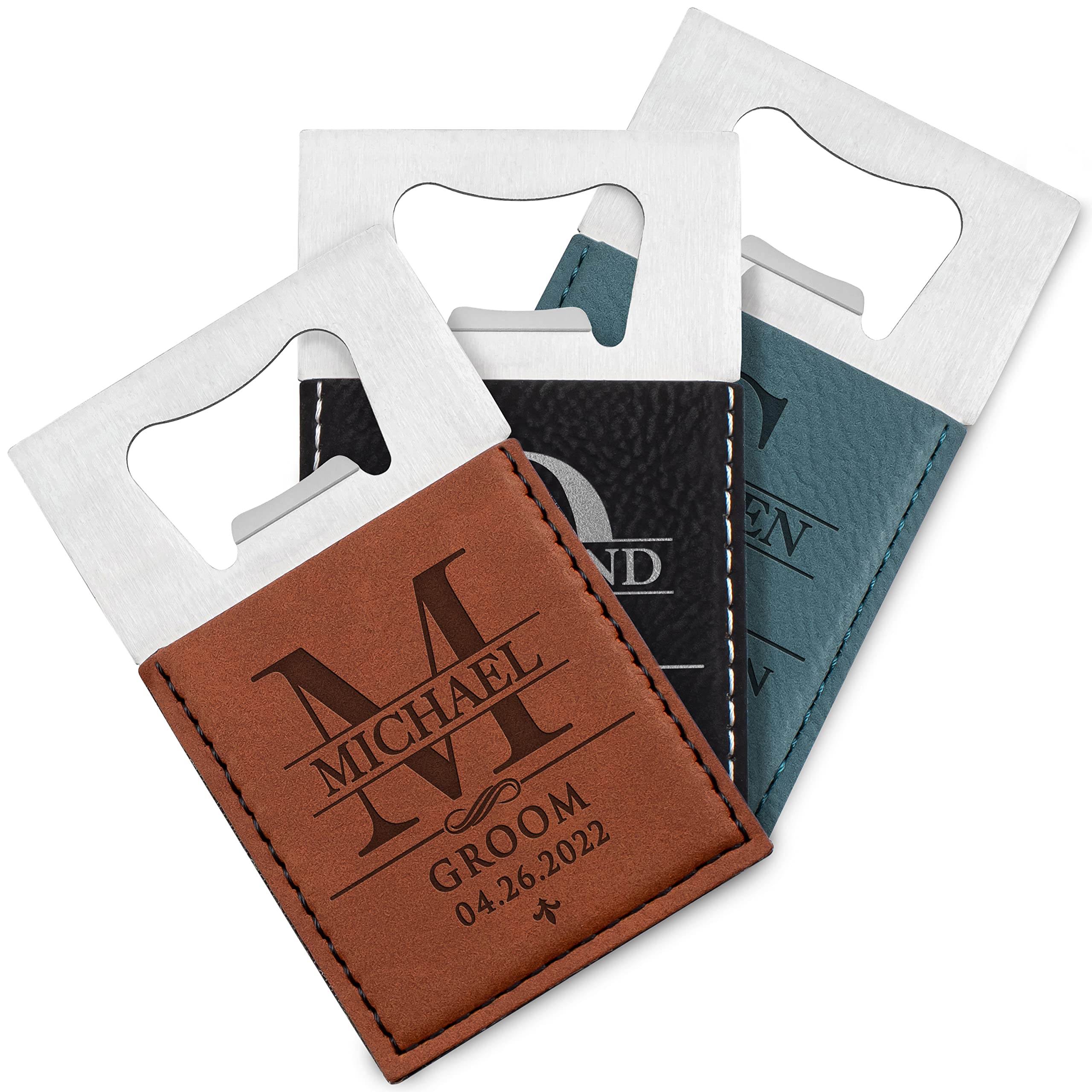 SINGLE - Groomsmen Gifts, Personalized Bottle Openers for Groomsman, Best Man, Groom, Custom W/Name - Title - Date, Men Gift Sets - 3 Color Options - Laser Engraved Men Gifts, Bachelor Party Favors