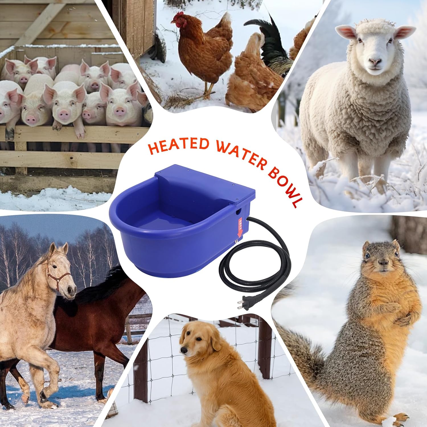 Automatic Heated Horse Waterer Bowl, 4L Large Capacity Farm Heated Water Bowl Constant Temperature Dispenser with Float Control for Pet Dog Goat Chicken and Other Animals,Outdoor Thermal-Bowl,Blue
