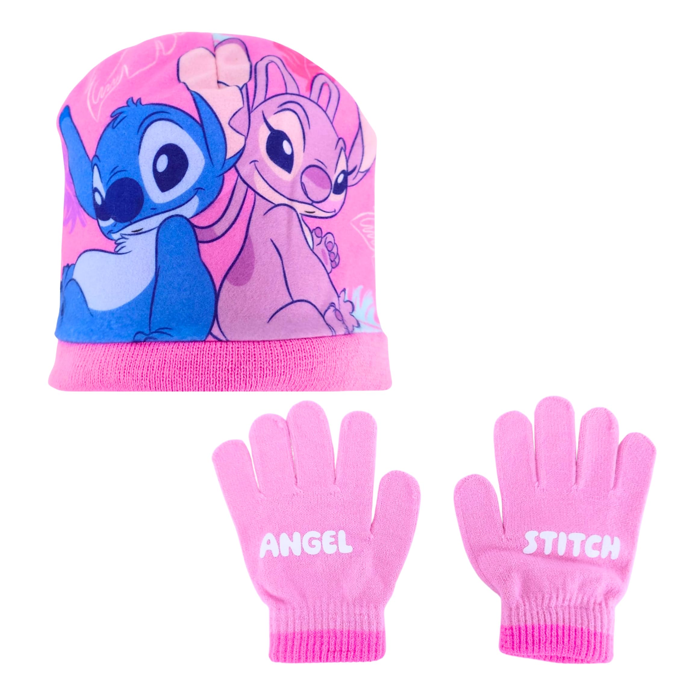 Disney Stitch und Angel Mütze und Handschuhe für Mädchen, Kinder Wintermütze, Geschenk für Mädchen Fashion