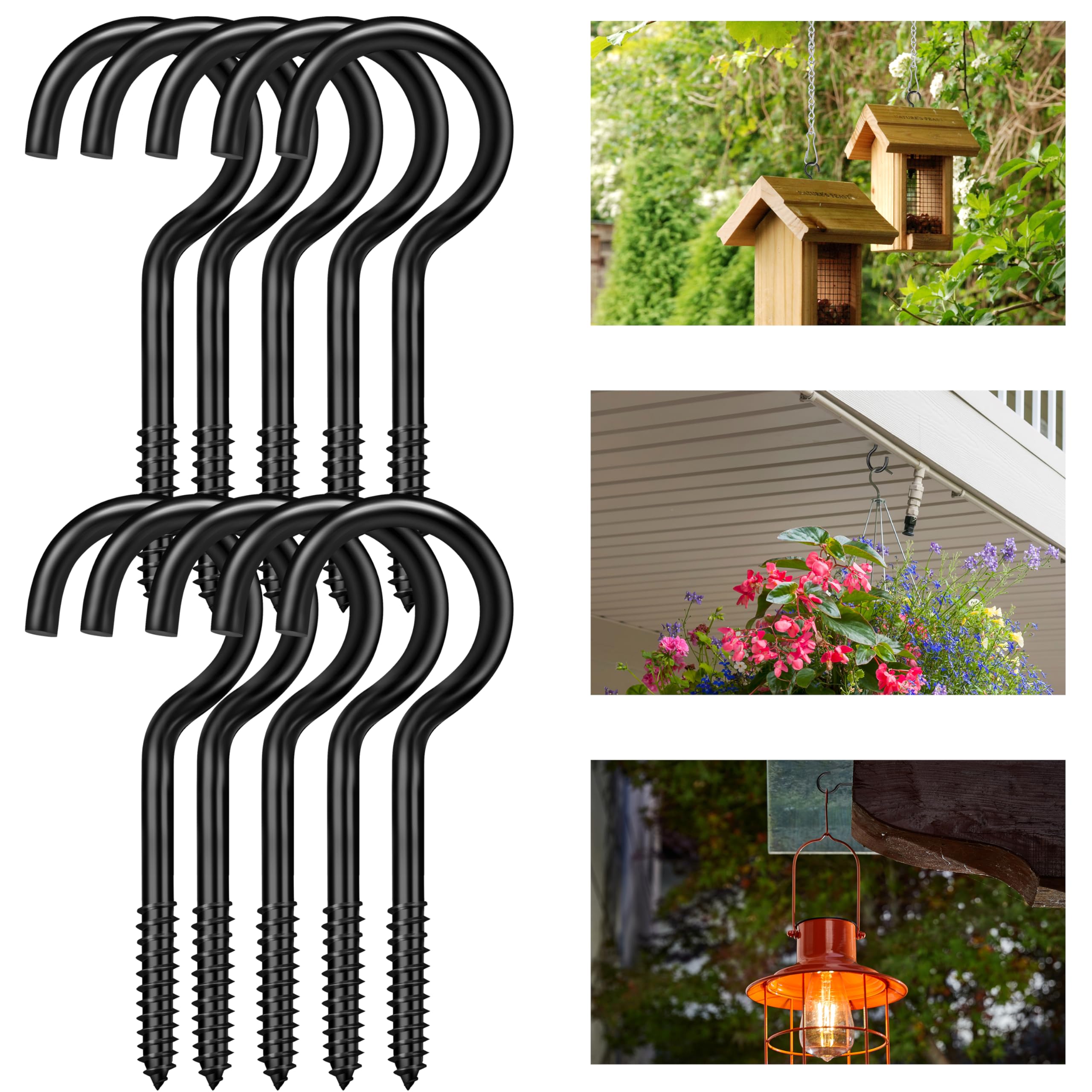 Photo 1 of Dpyrrhic Black 4 Inch Large Heavy Duty Screw Hooks, 10 Pcs Ceiling Hooks for Hanging Plants Indoor and Outdoor Use