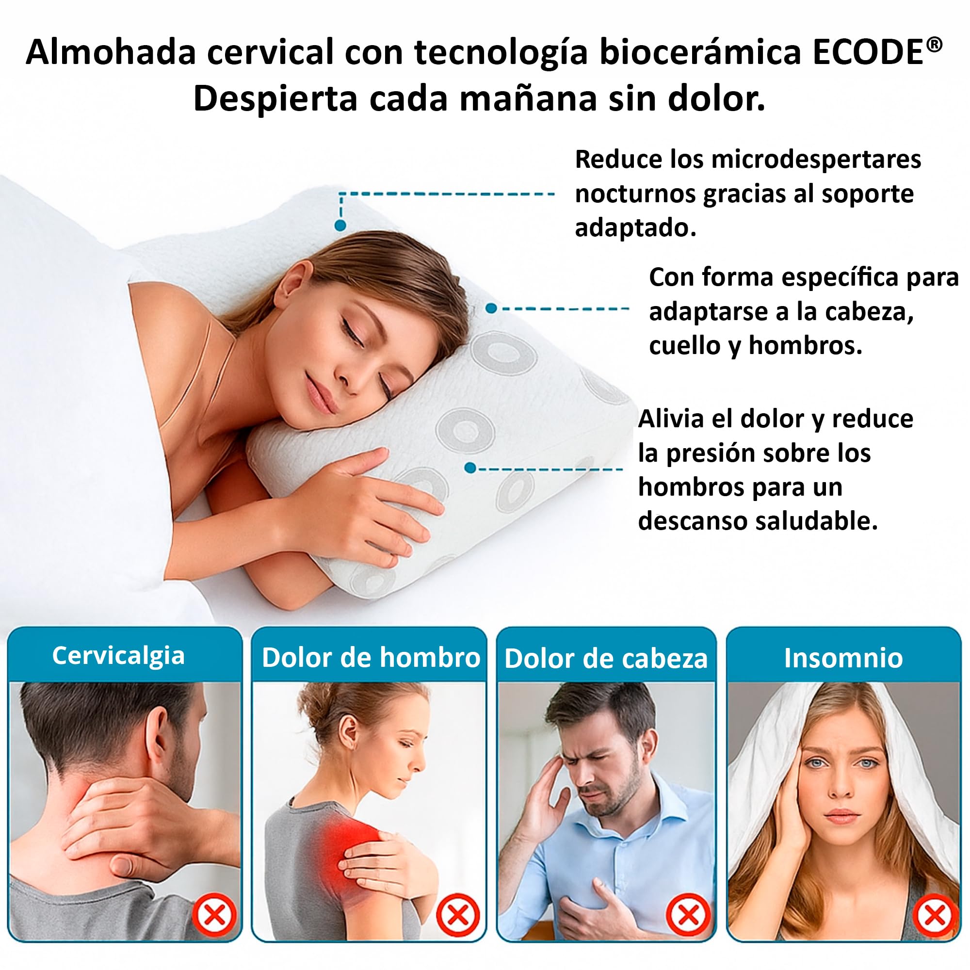 ECODE® Pack de 2 Almohadas Viscoelásticas de 70 cm – Alta Firmeza y Funda Termorreguladora Lavable para un Descanso Más Natural