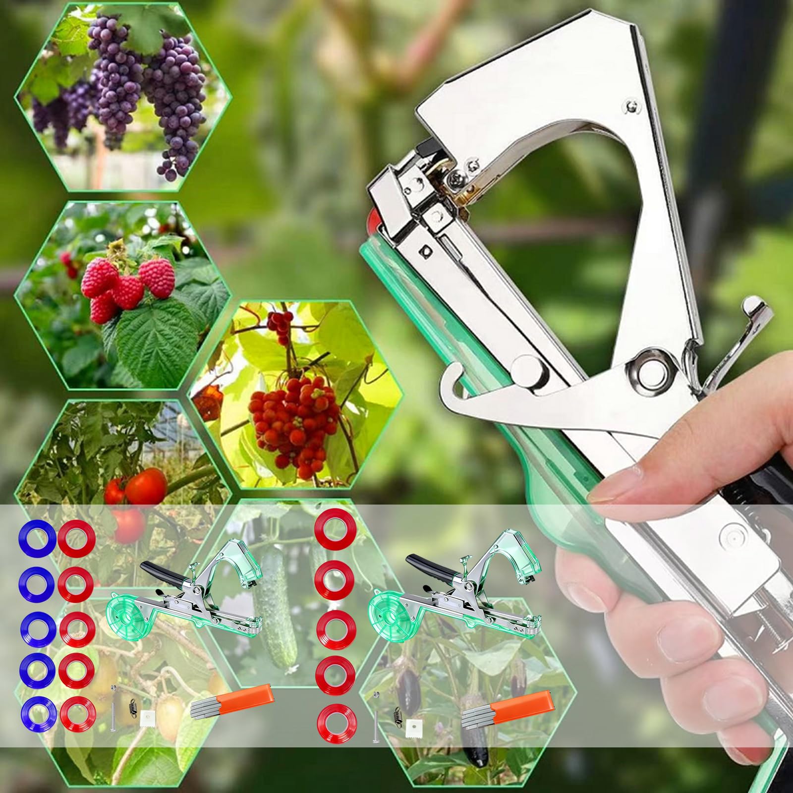 Máquina de atado manual de vid para plantas de jardín, herramienta de encuadernación de mano con correas para tomates, pimientos, uvas, enredaderas