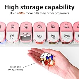 Extra Large Weekly Pill Organizer - XL Vitamin Holder with 7 Detachable AM PM Compartments - Portable Medicine Dispenser for Home and Travel, Big Supplement Container for Weekly or Daily Use, Pink