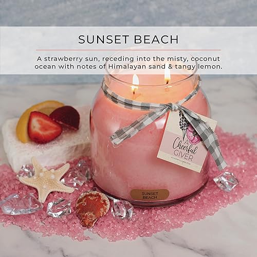 Miniatura 2 de A Cheerful Giver - Sunset Beach - Tarro de vela perfumado con tapa para papá de 34 onzas - Keepers of the Light - 155 horas de tiempo de combustión,