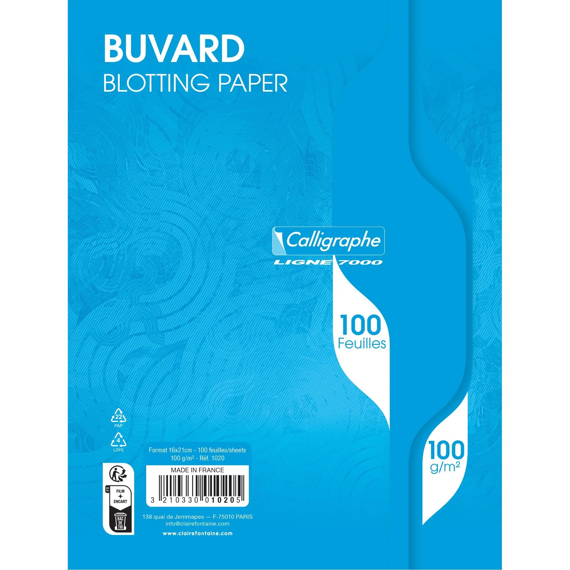 Calligraphe 1020C - One Container of 100 White Blottering Papers (a Clairefontaine Brand) - Dimensions: 16 cm x 21 cm - 100 g Paper - Manufactured in France