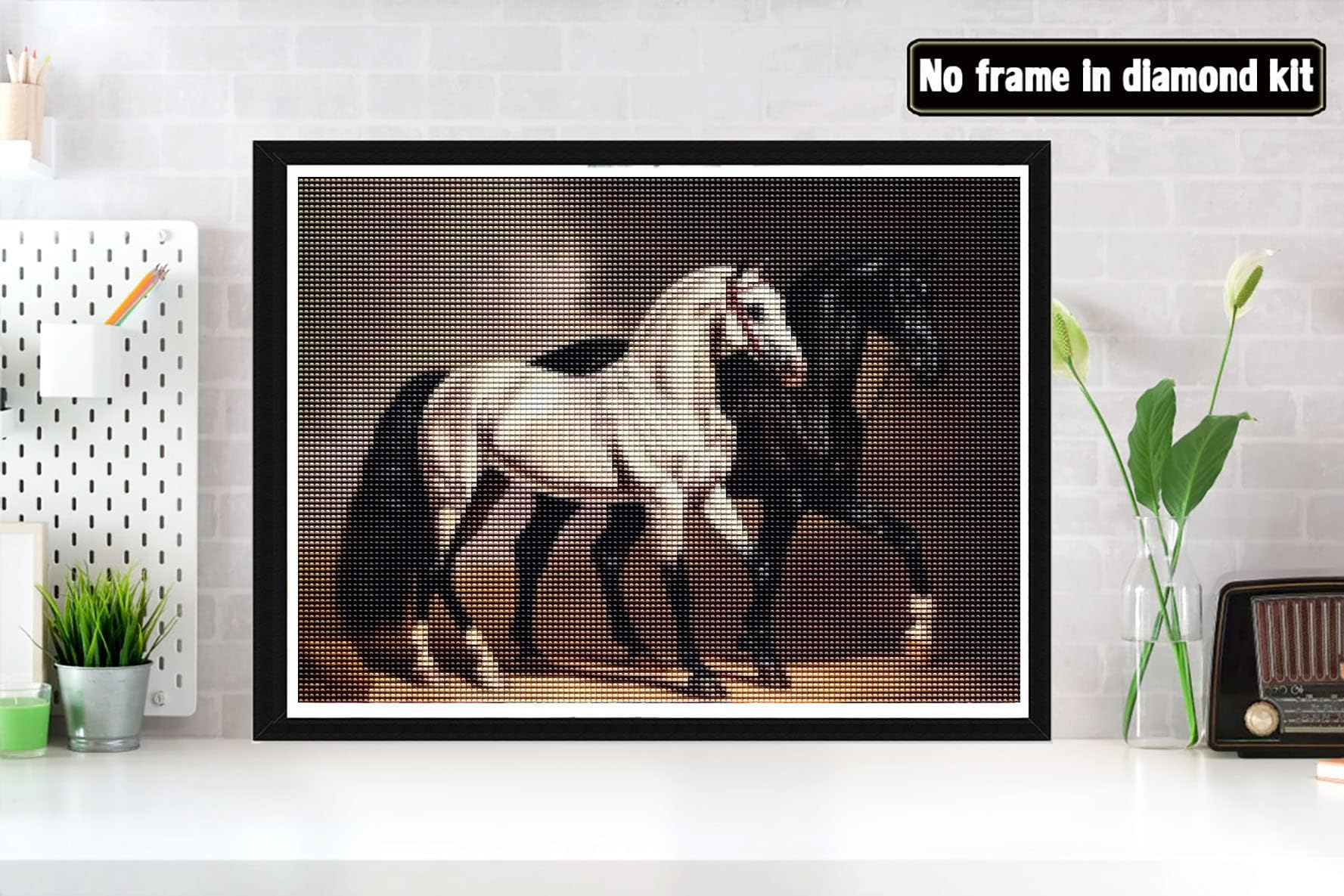 Bimkole 5D Diamond Painting DIY Kits Cheval Noir Et Blanc, Animaux Broderie Diamant Kits De Broderie Au Point De Croix Strass Rond Résine Peinture Décor à La Maison 30X40 Cm