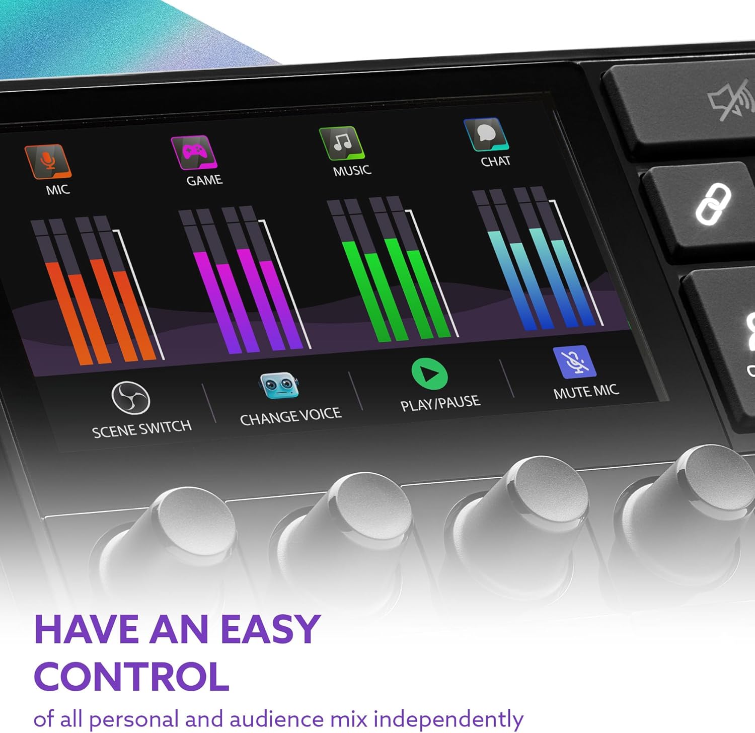 Hercules Stream 200 XLR, Pro Audio Mixer for Advanced Content Creators, Streaming, and Gaming, with XLR Mic Pre-Amp, LCD Screen, 4 Actions Buttons and Customizable Interface. Compatible with PC.