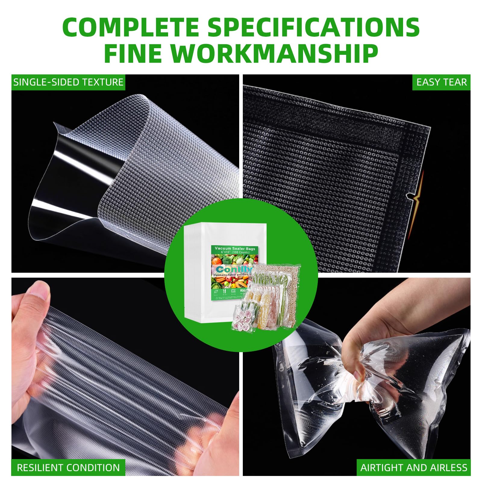 Lot de 100 sacs d'emballage sous vide de qualité commerciale, sans BPA, très résistants, prévention des perforations, parfaits pour le stockage des aliments, la cuisson sous vide (15,2 x 25,4 cm et