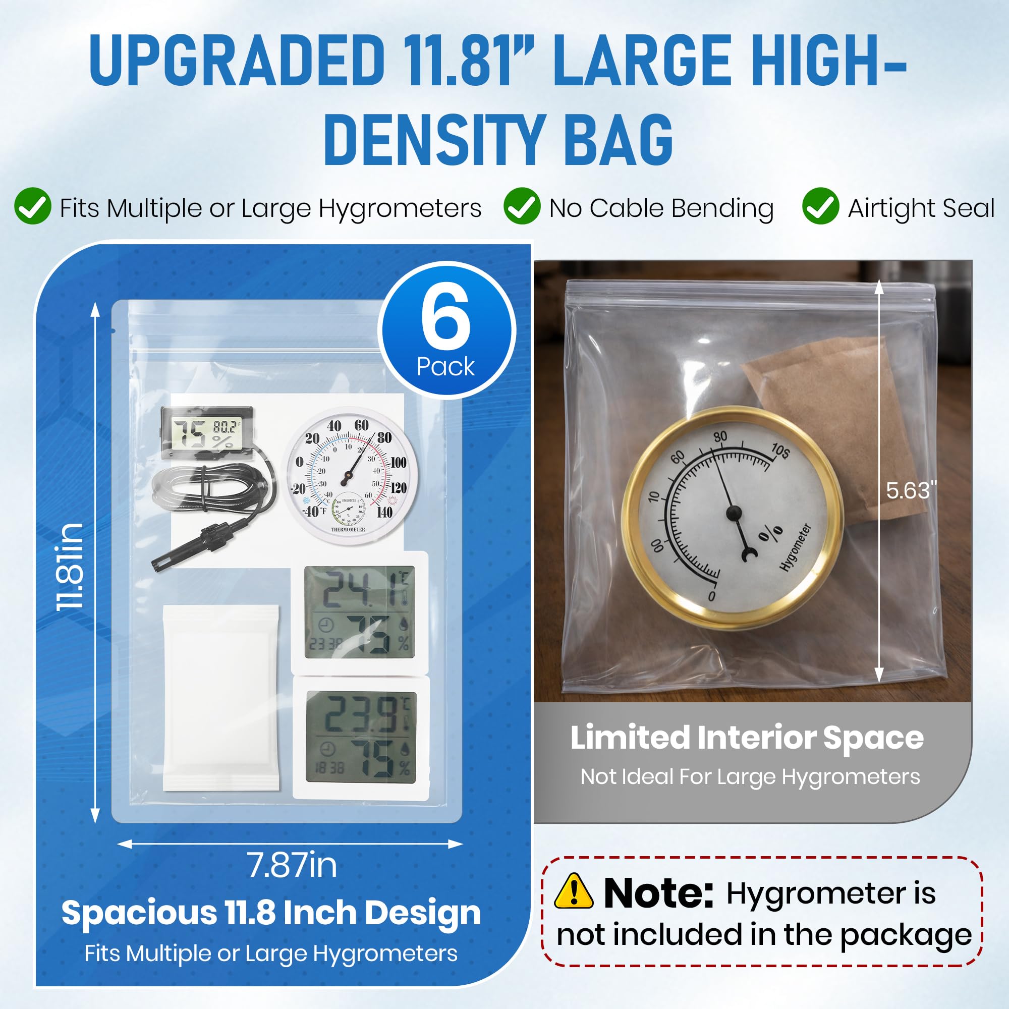 Confezione da 6 kit di calibrazione di igrometro monofase da 30 cm con controllo dell'umidità del 75% RH, pacchetti di controllo dell'umidità per igrometri e sensori digitali e analogici