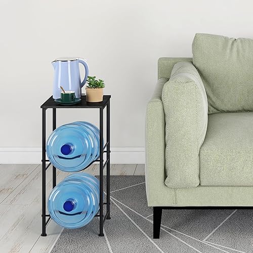 Miniatura 2 de Organizador para botellas de agua de 5 galones, soporte para jarra de agua con estantes superiores, estante de almacenamiento de jarra de 2 niveles,