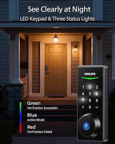 Miniatura 6 de Philips Fingerprint Keyless Entry Door Lock, Electronic Door Lock with Touchscreen, Long-Lasting Battery, Auto Locking, One-Time Code, Keypad Negro